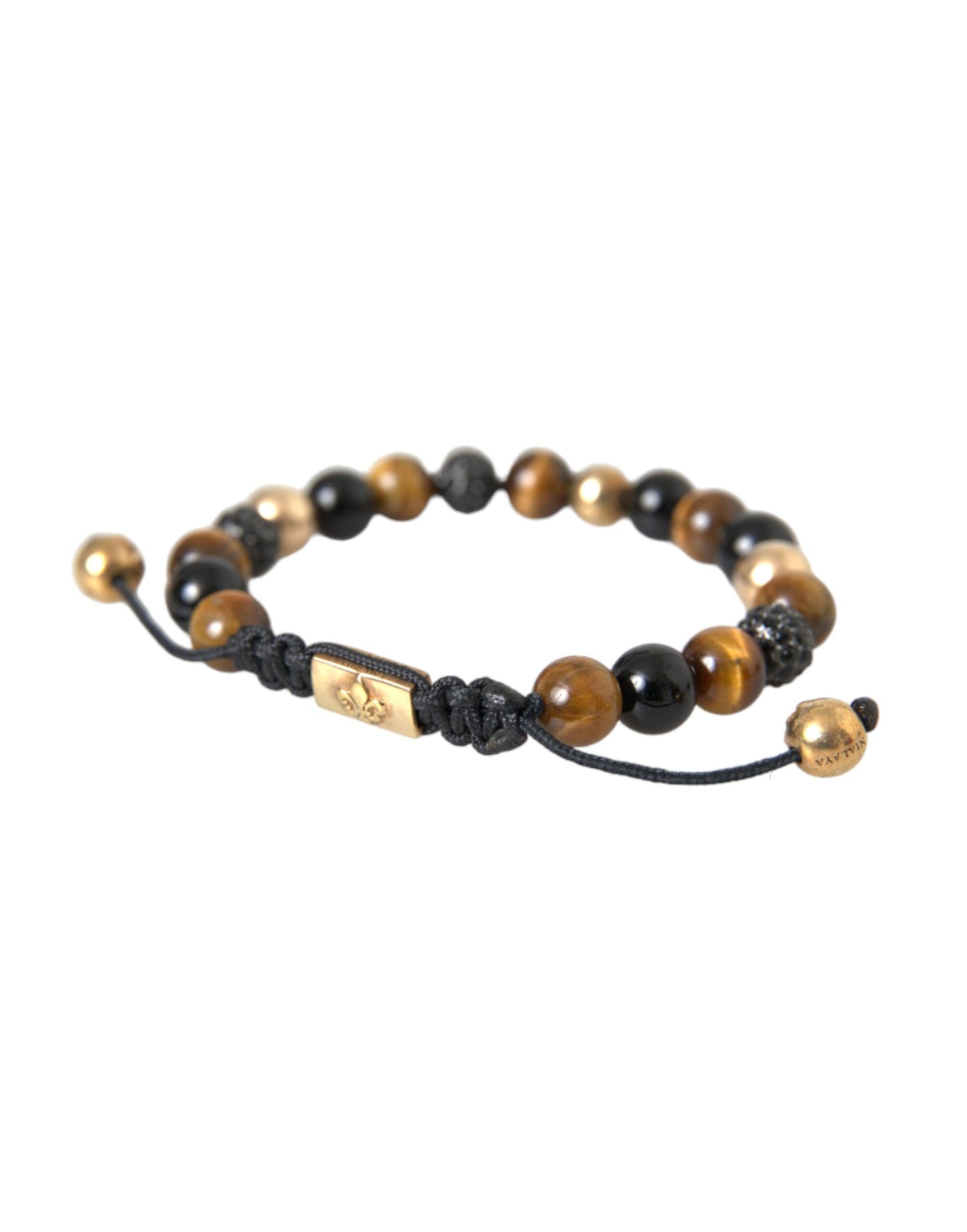 Nialaya CZ Ball Tiger Eye Stone Copper Beads Men Bracelet