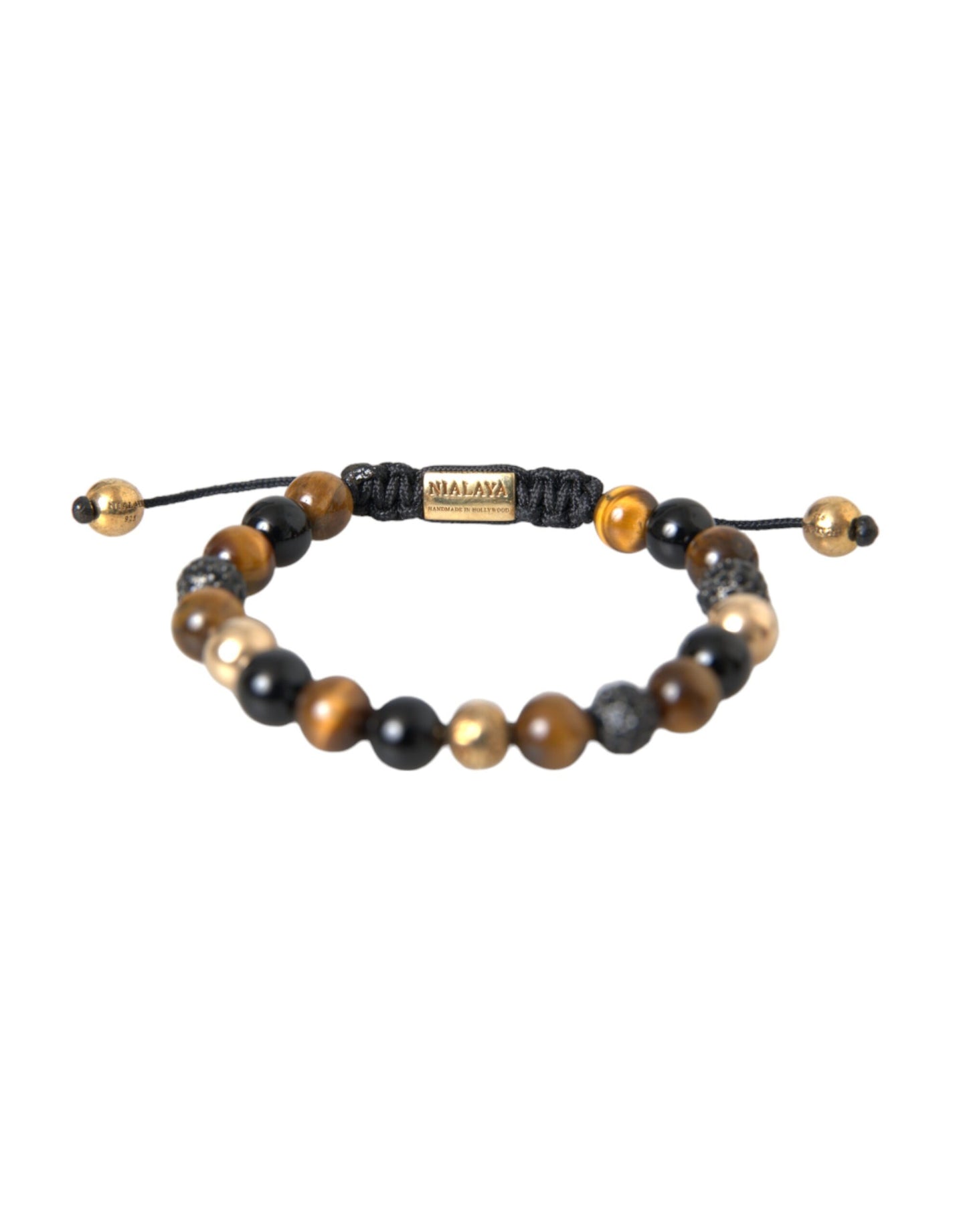 Nialaya CZ Ball Tiger Eye Stone Copper Beads Men Bracelet