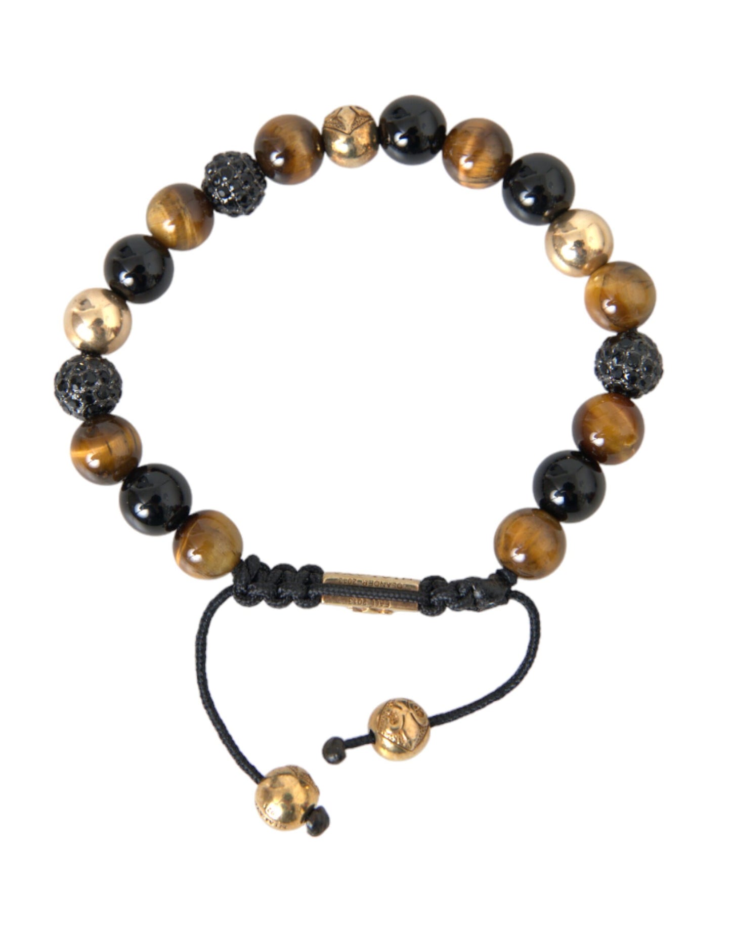 Nialaya CZ Ball Tiger Eye Stone Copper Beads Men Bracelet