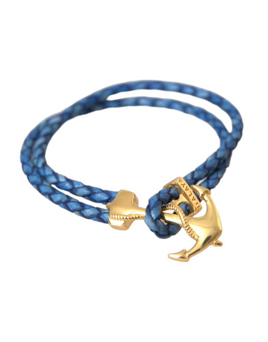 Nialaya Blue-Gold Anchor 925 Silver Charms Bracelet Men