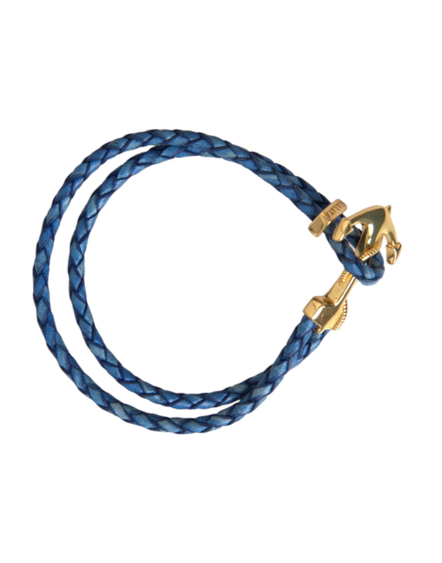 Nialaya Blue-Gold Anchor 925 Silver Charms Bracelet Men