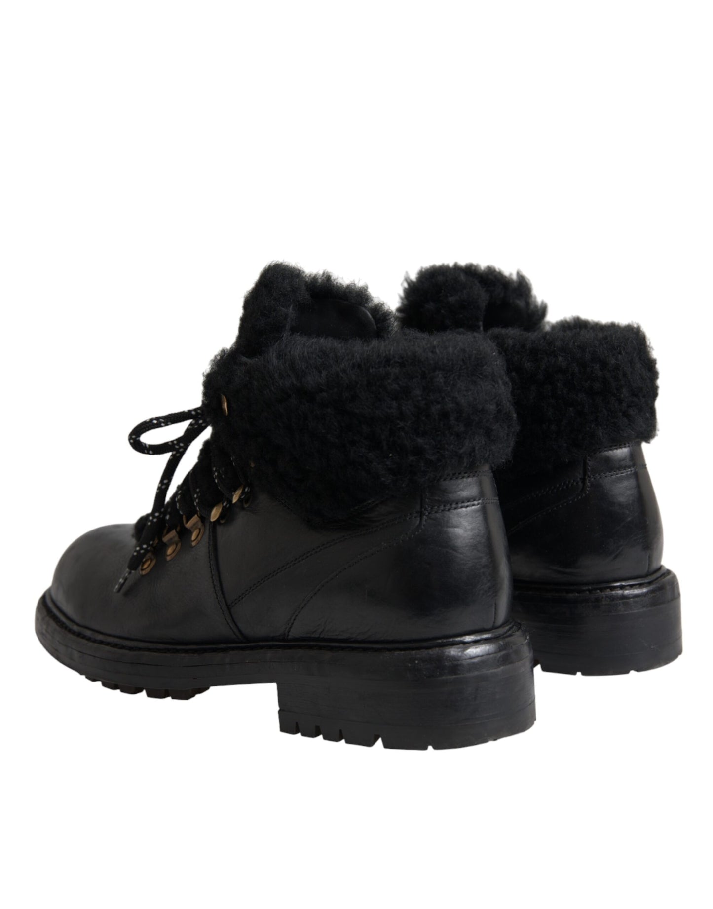 Dolce &amp; Gabbana Black Leather Bernini Shearling Boots Shoes