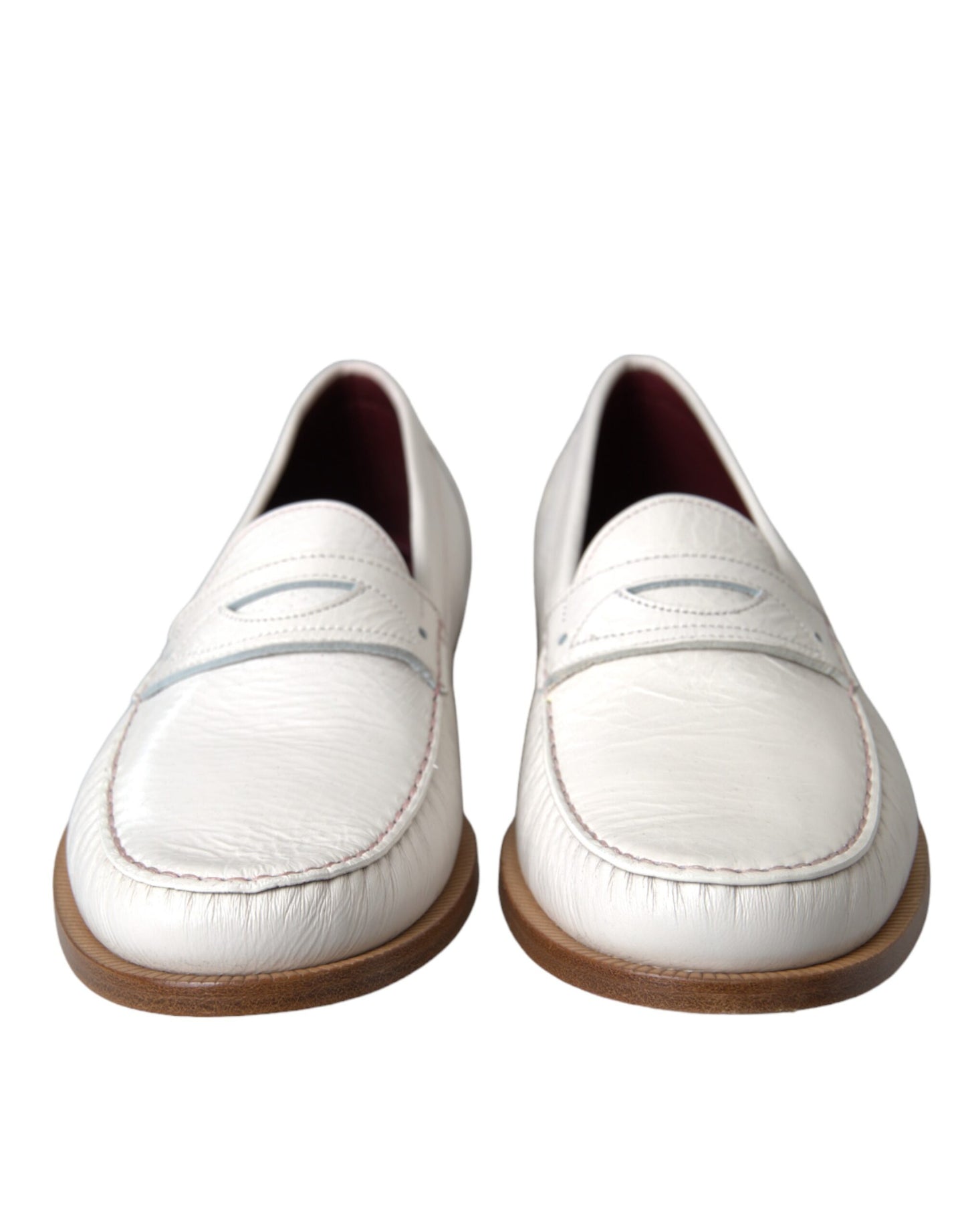 Dolce &amp; Gabbana White Leather Slip On Moccasin Loafers Shoes