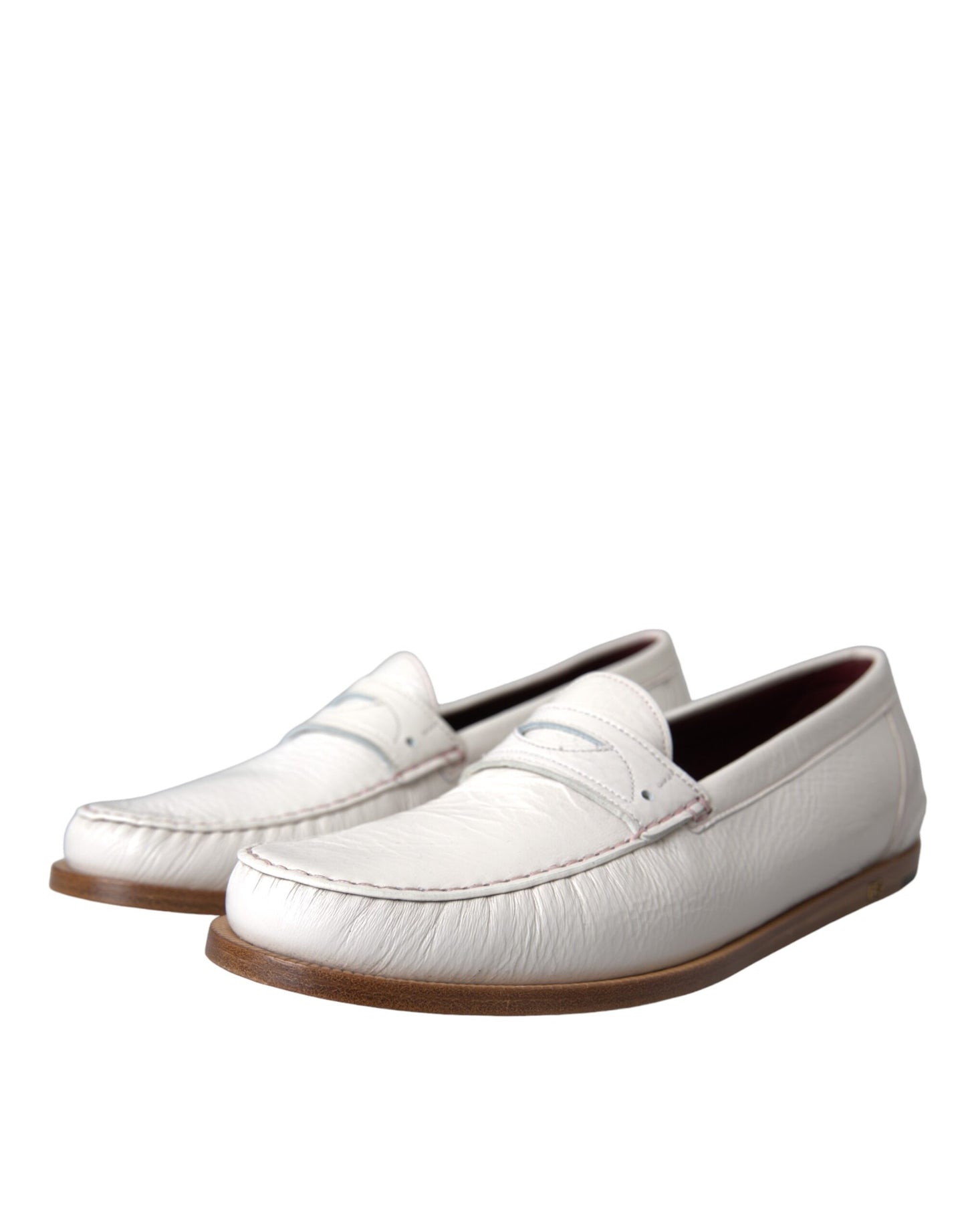 Dolce &amp; Gabbana White Leather Slip On Moccasin Loafers Shoes