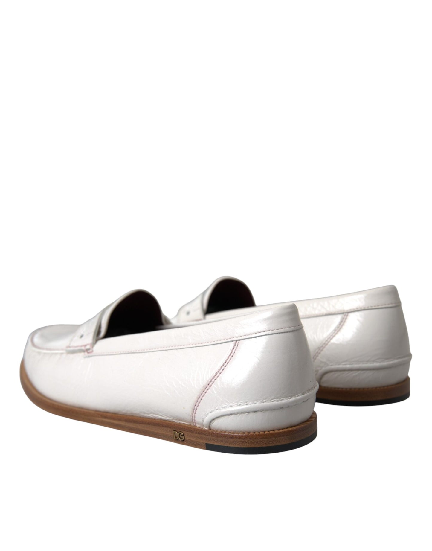 Dolce &amp; Gabbana White Leather Slip On Moccasin Loafers Shoes