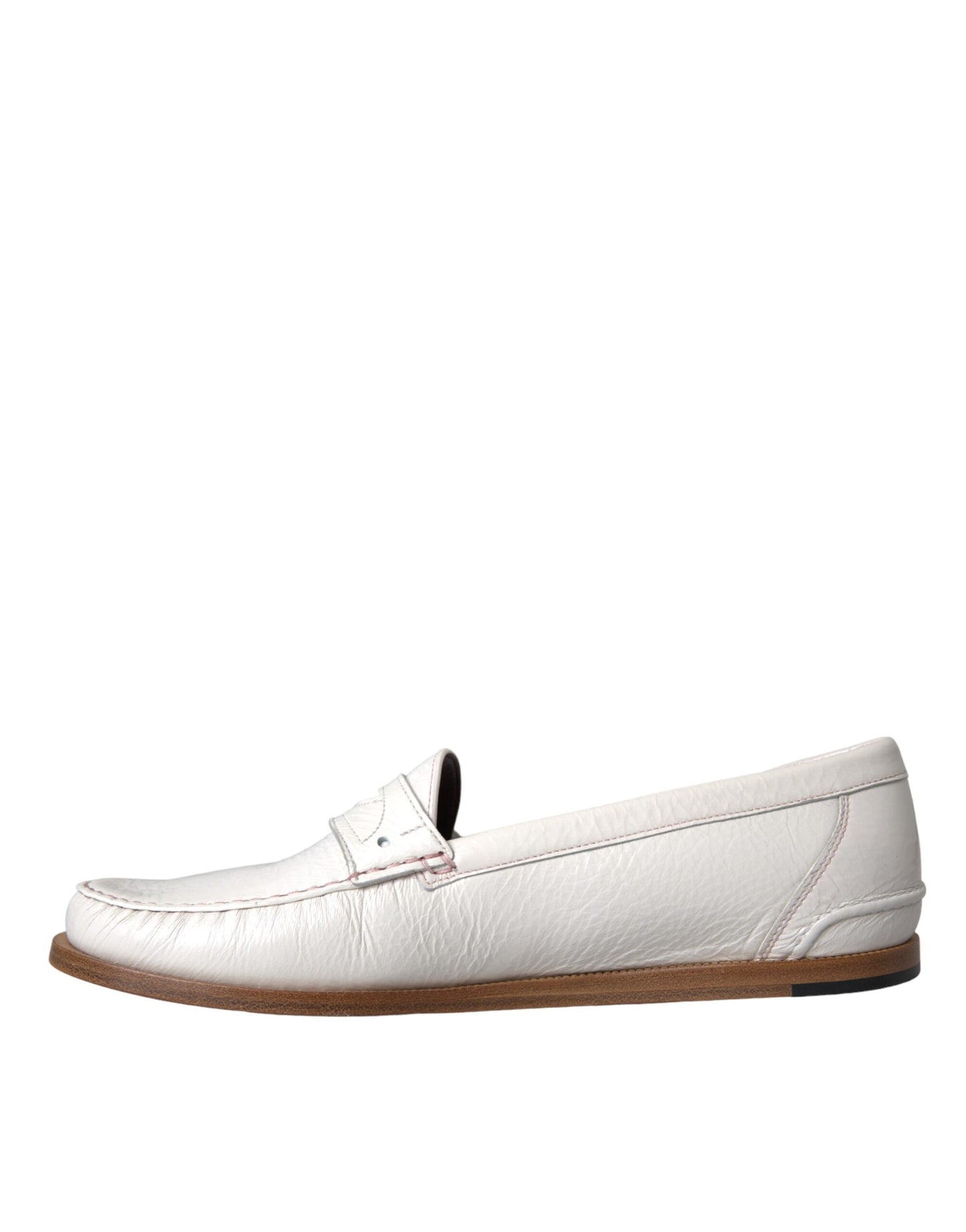 Dolce &amp; Gabbana White Leather Slip On Moccasin Loafers Shoes