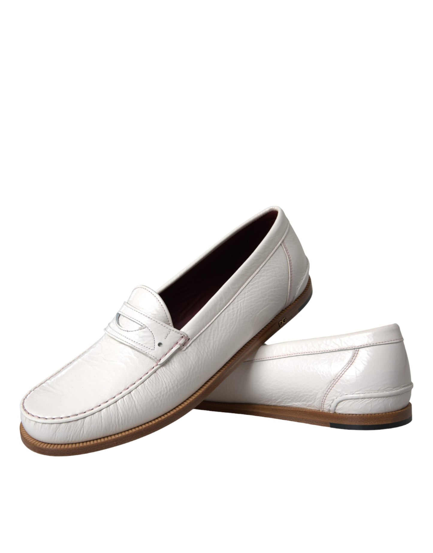 Dolce &amp; Gabbana White Leather Slip On Moccasin Loafers Shoes