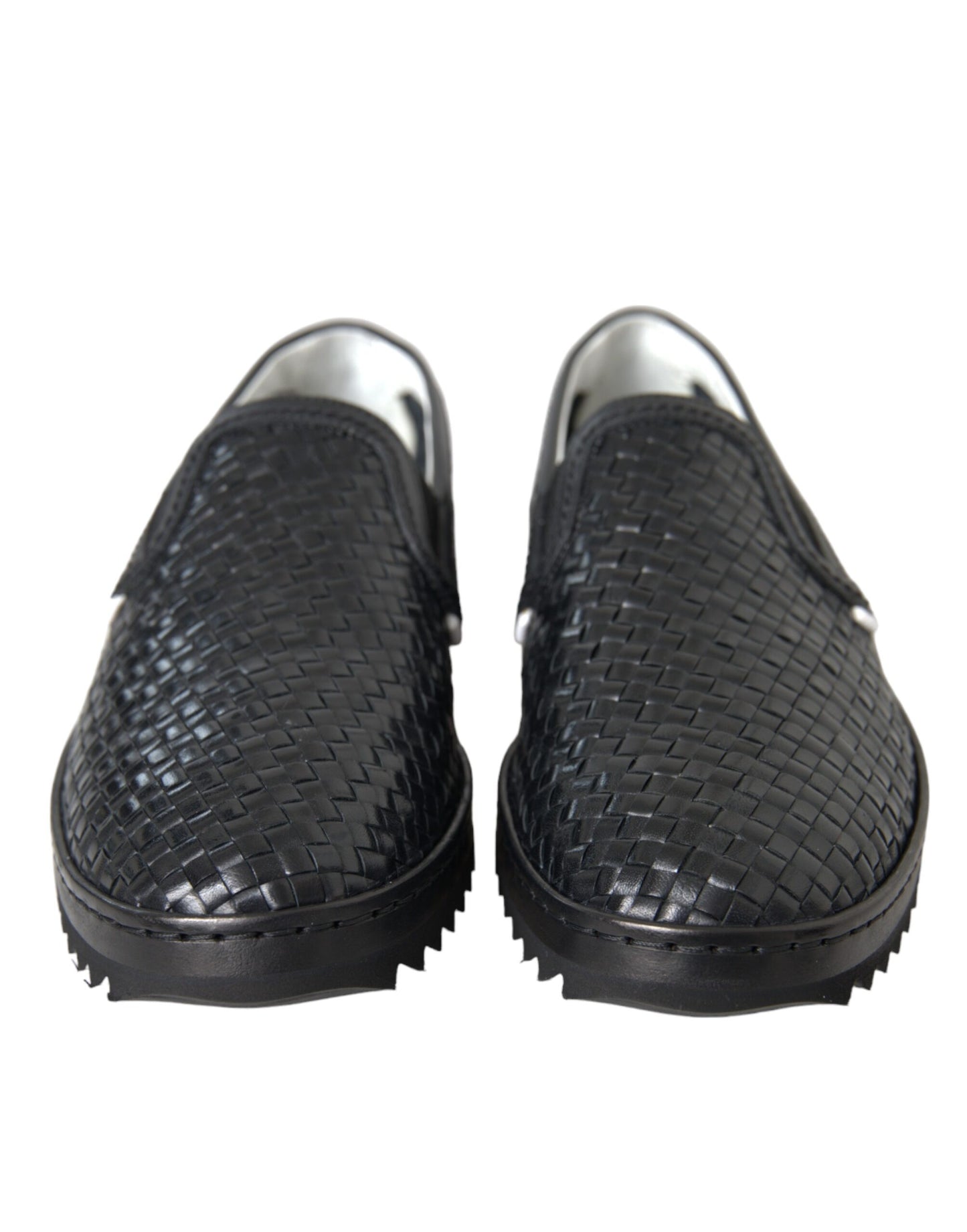 Dolce &amp; Gabbana Black Woven Buffalo Leather Men's Loafers Shoes