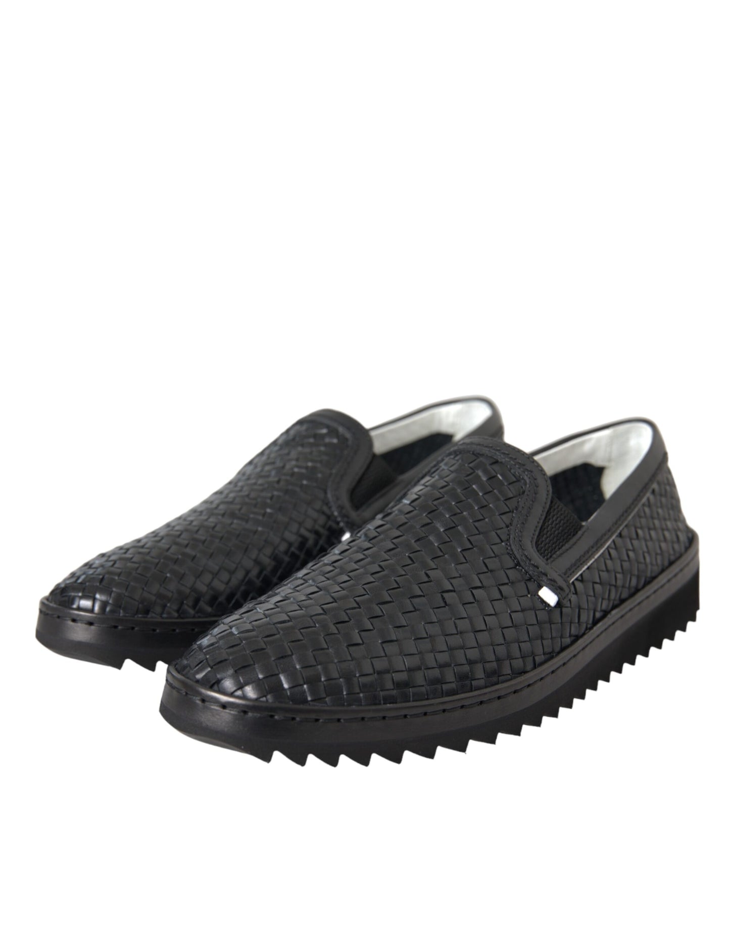 Dolce &amp; Gabbana Black Woven Buffalo Leather Men's Loafers Shoes