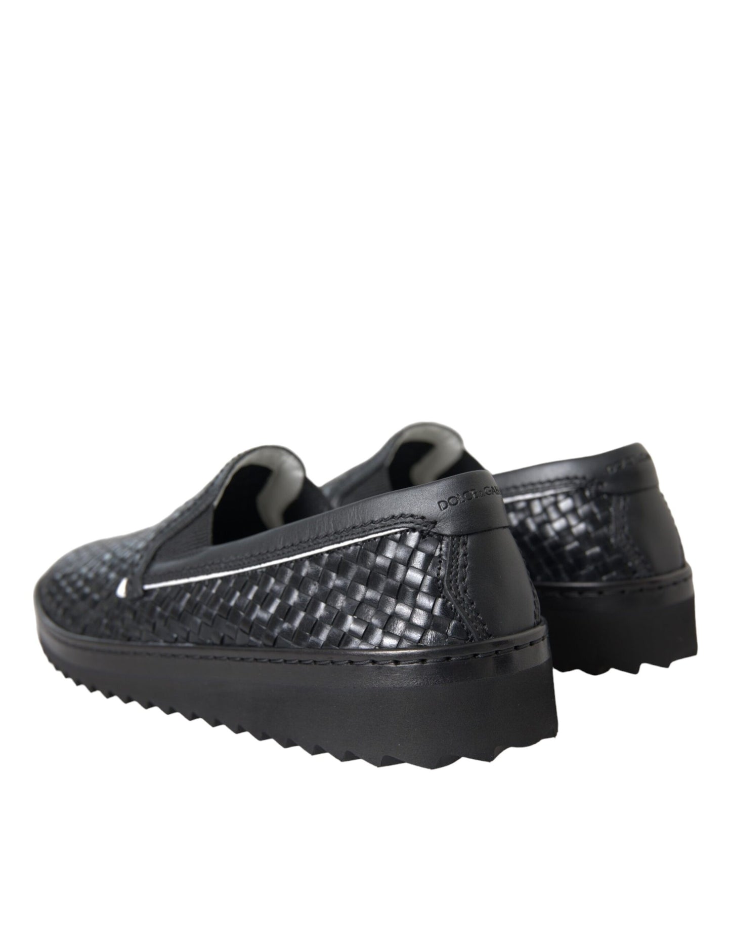 Dolce &amp; Gabbana Black Woven Buffalo Leather Men's Loafers Shoes