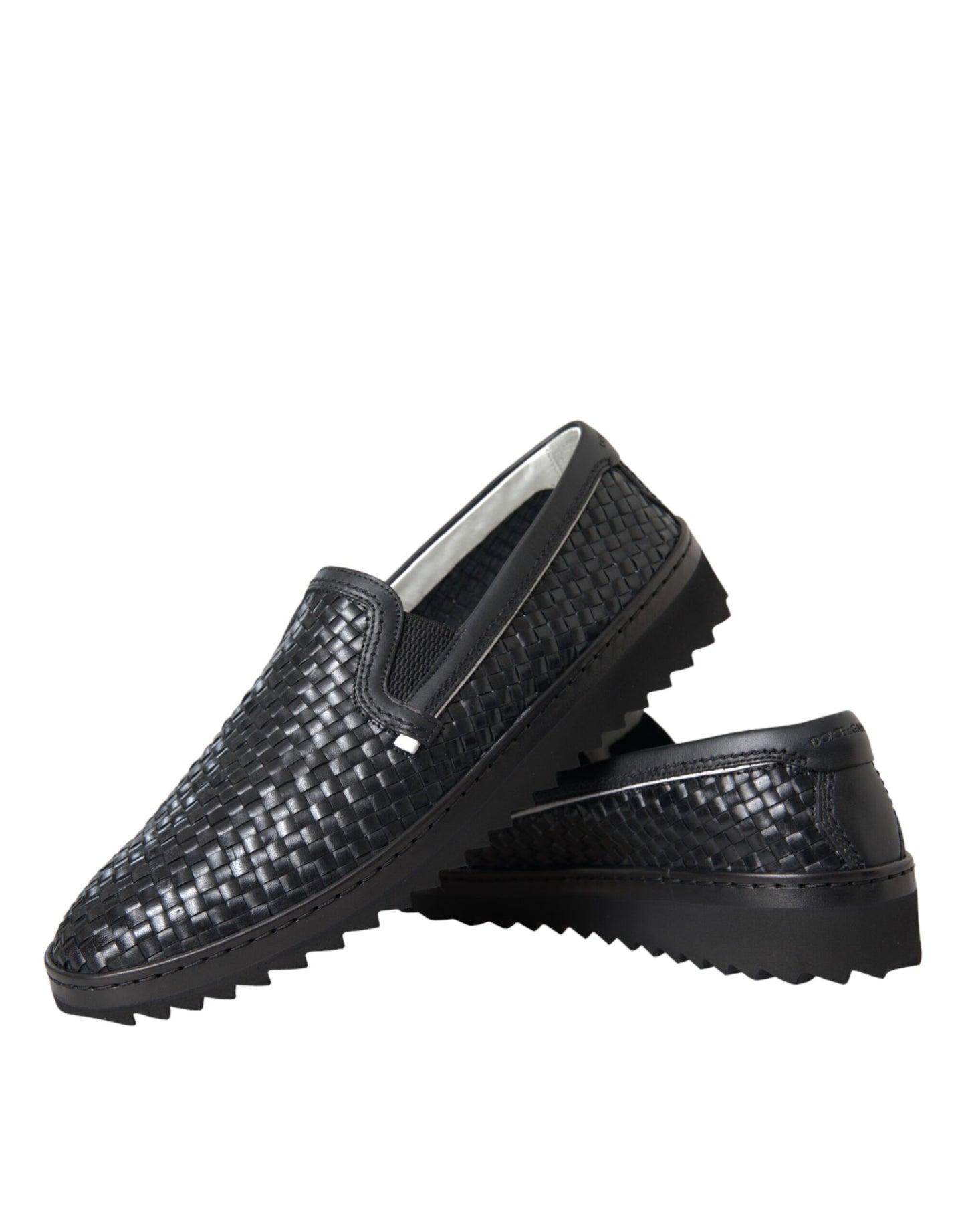 Dolce &amp; Gabbana Black Woven Buffalo Leather Men's Loafers Shoes