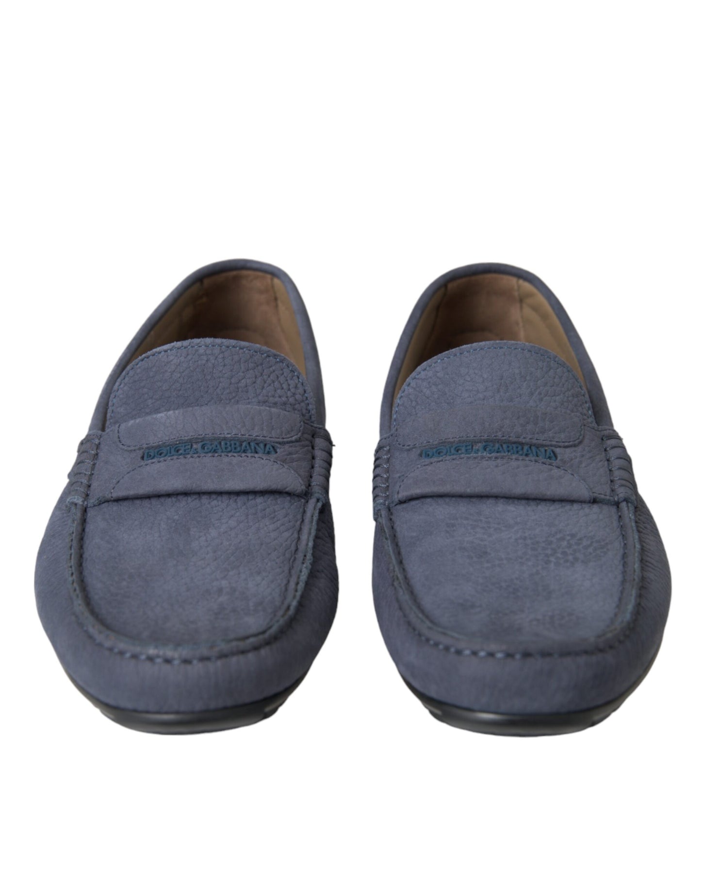 Dolce &amp; Gabbana Blue Calfskin Slip On Moccasin Shoes