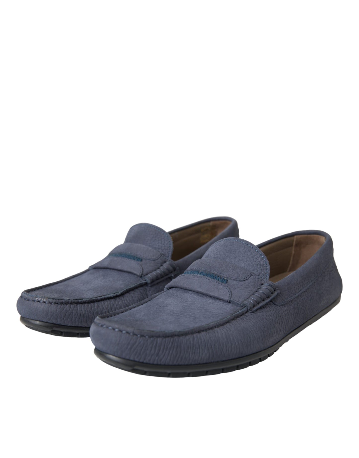 Dolce &amp; Gabbana Blue Calfskin Slip On Moccasin Shoes