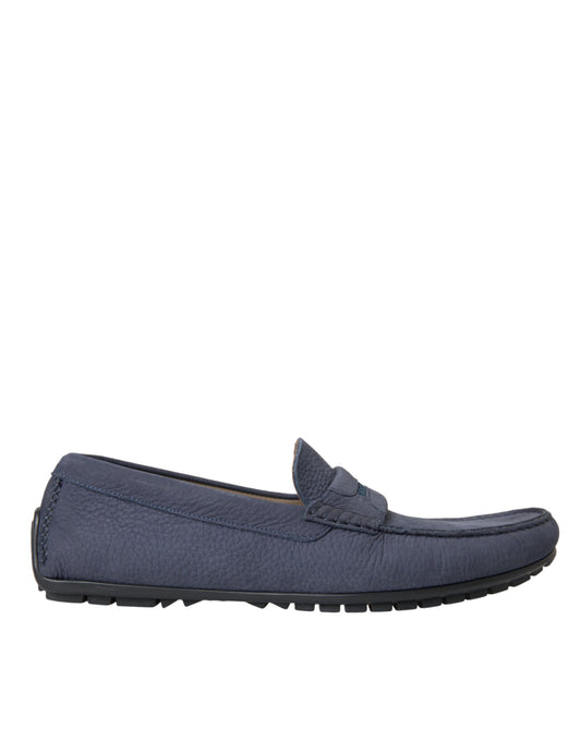 Dolce &amp; Gabbana Blue Calfskin Slip On Moccasin Shoes