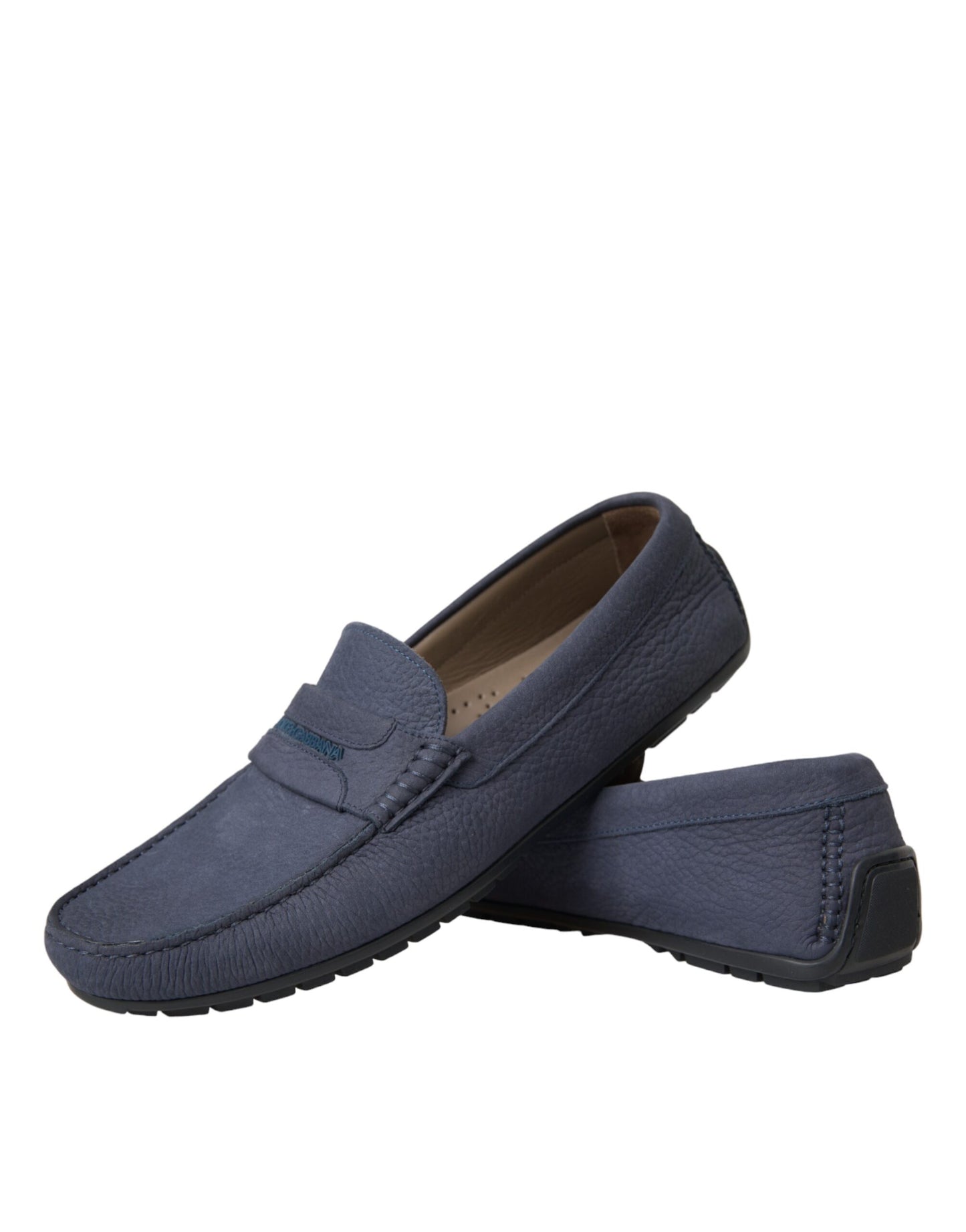 Dolce &amp; Gabbana Blue Calfskin Slip On Moccasin Shoes