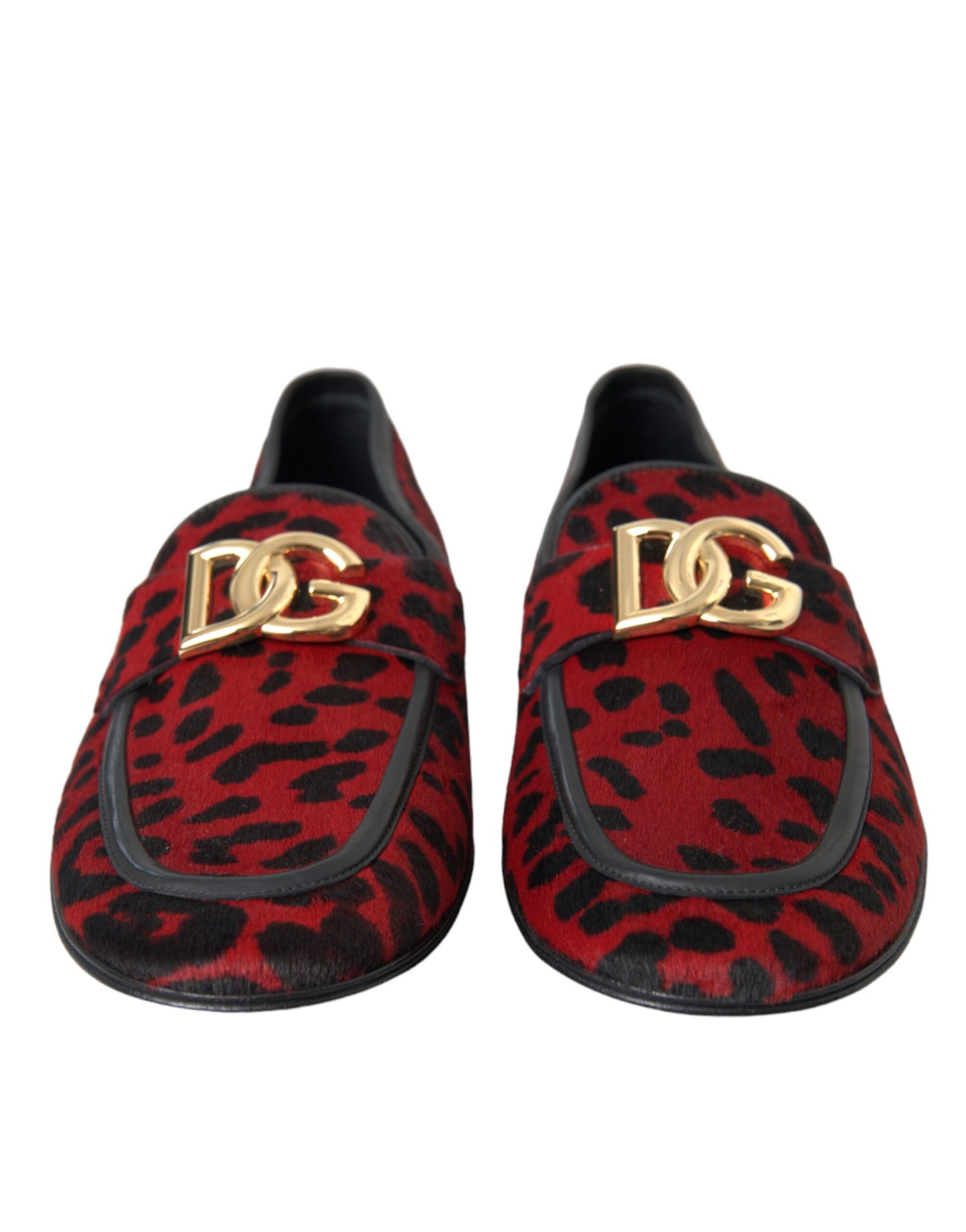 Dolce &amp; Gabbana Red Black Leopard DG Loafers Formal Men Shoes