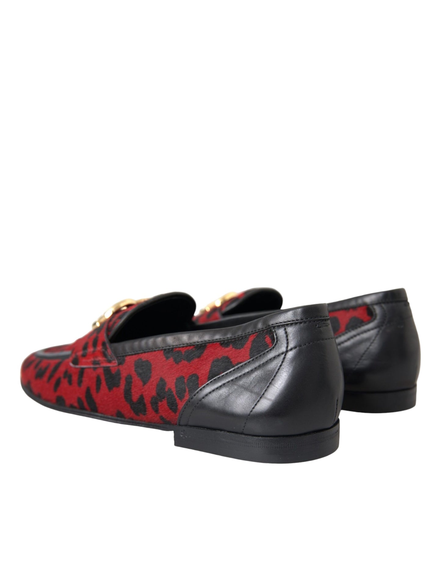 Dolce &amp; Gabbana Red Black Leopard DG Loafers Formal Men Shoes