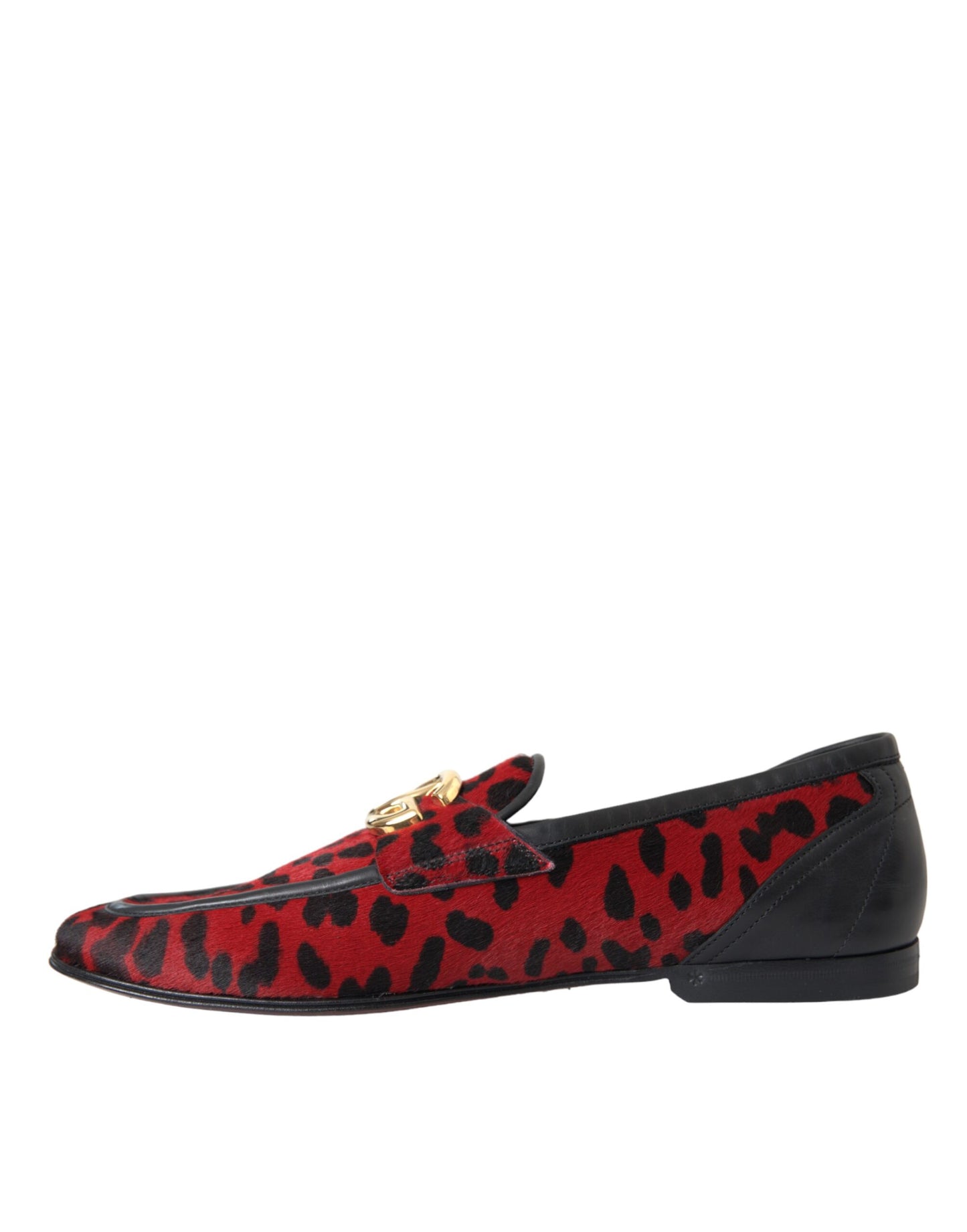 Dolce &amp; Gabbana Red Black Leopard DG Loafers Formal Men Shoes