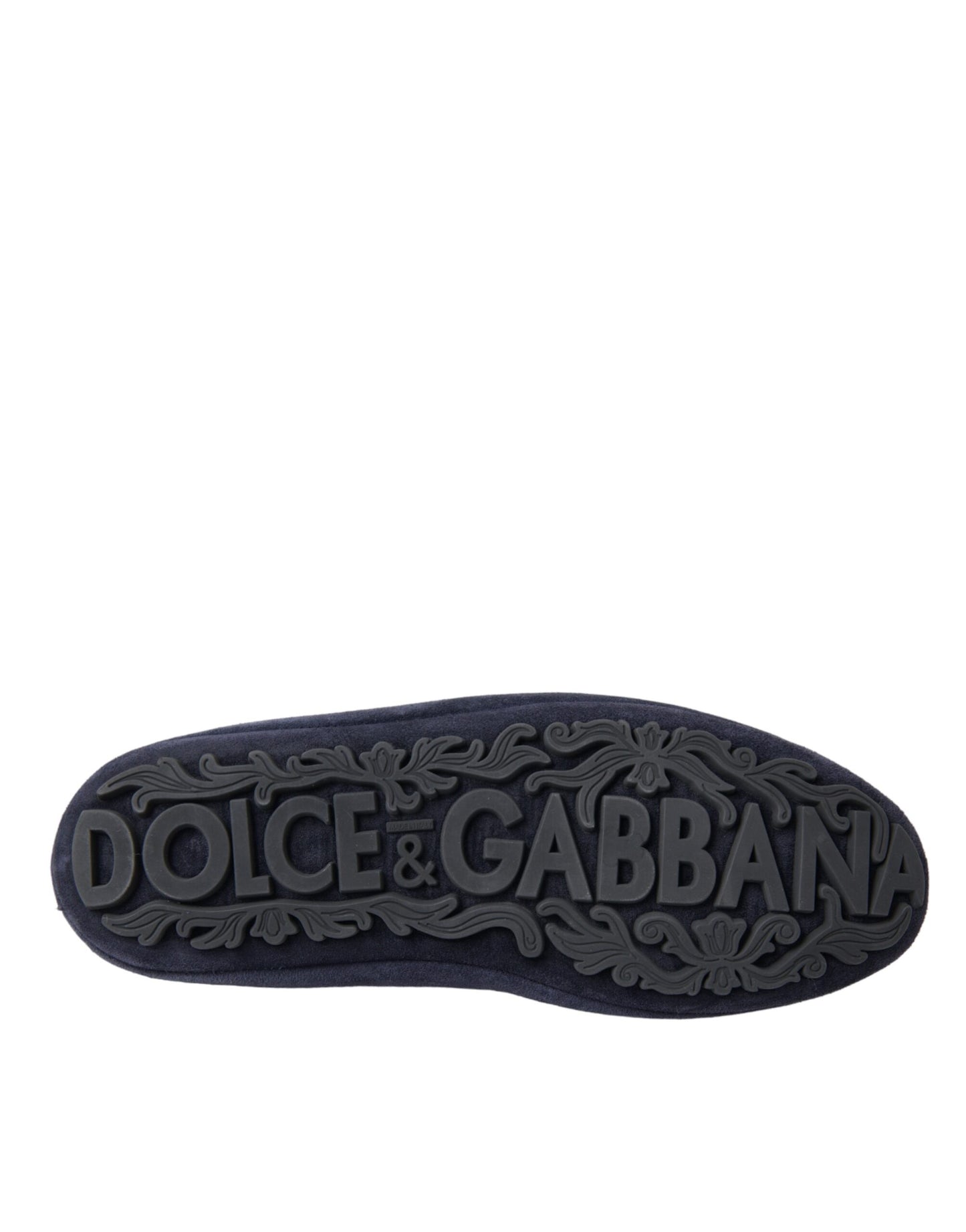 Dolce &amp; Gabbana Blue Leather Suede Crystal Crown Loafers Shoes