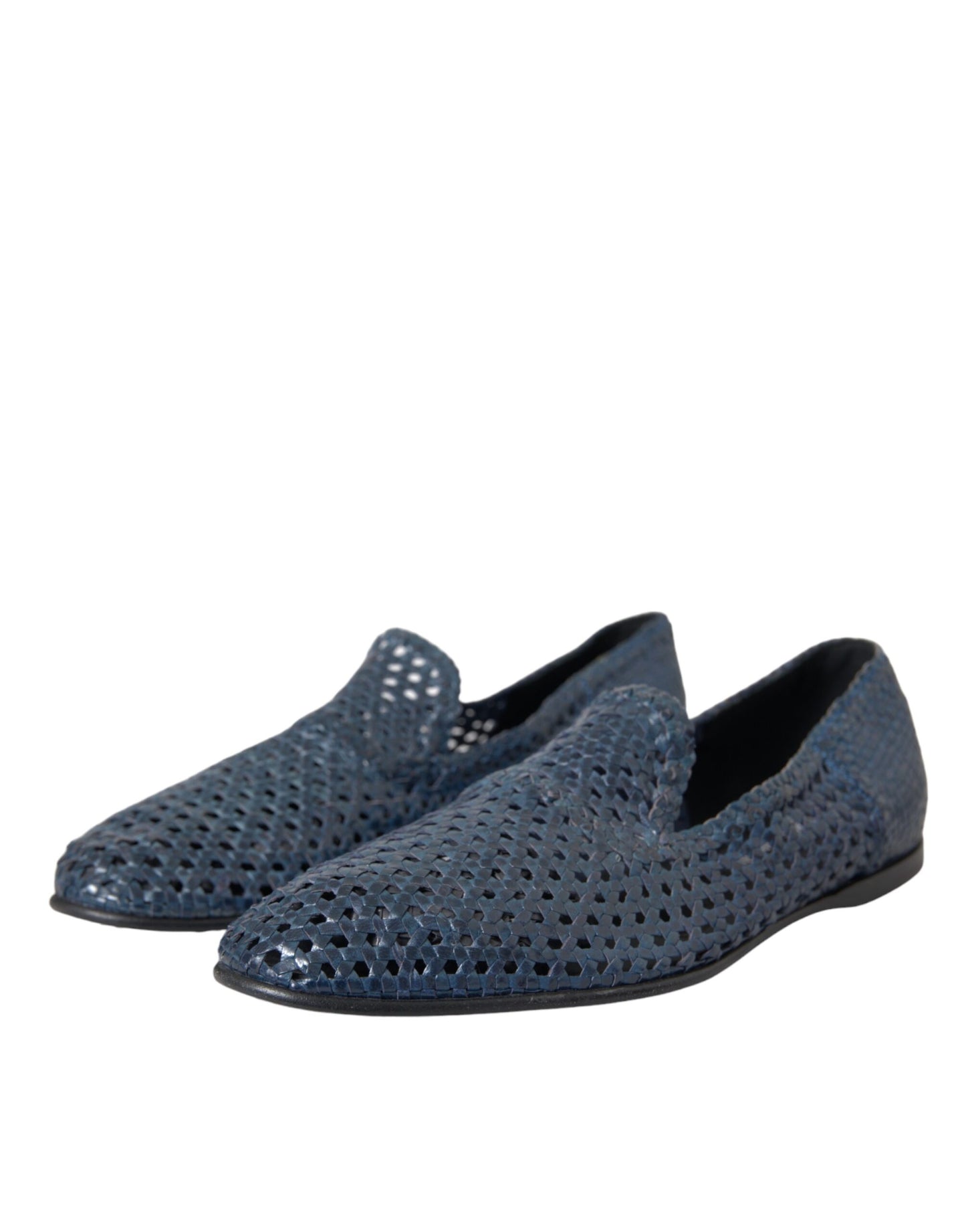 Dolce &amp; Gabbana Blue Woven Leather Loafers Men Shoes