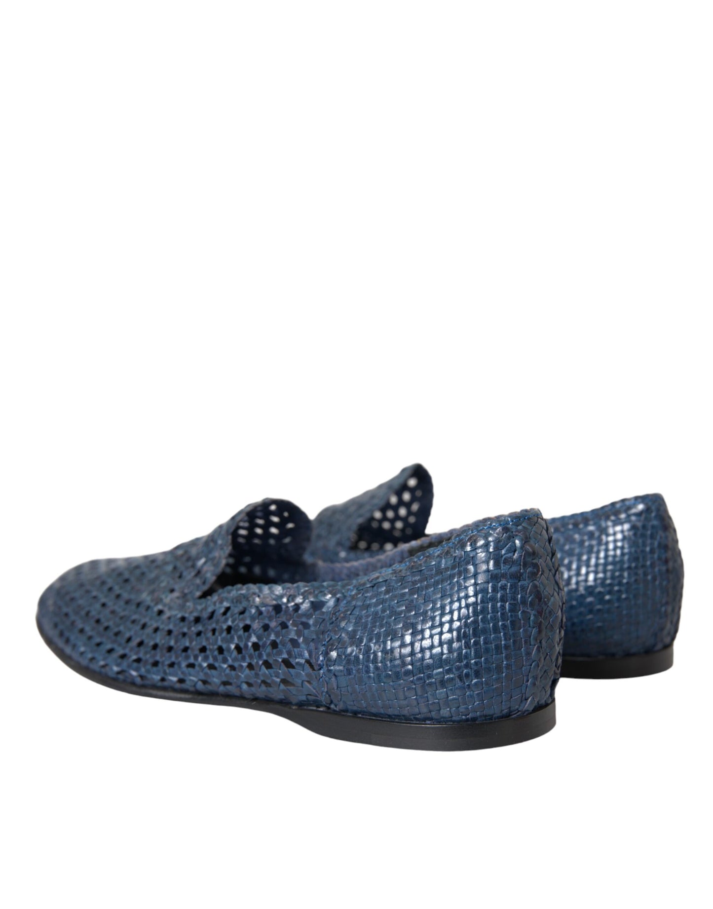 Dolce &amp; Gabbana Blue Woven Leather Loafers Men Shoes