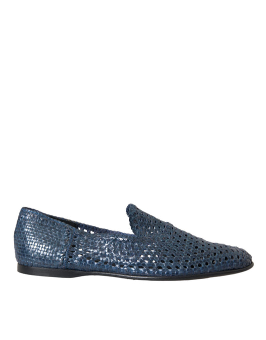 Dolce &amp; Gabbana Blue Woven Leather Loafers Men Shoes