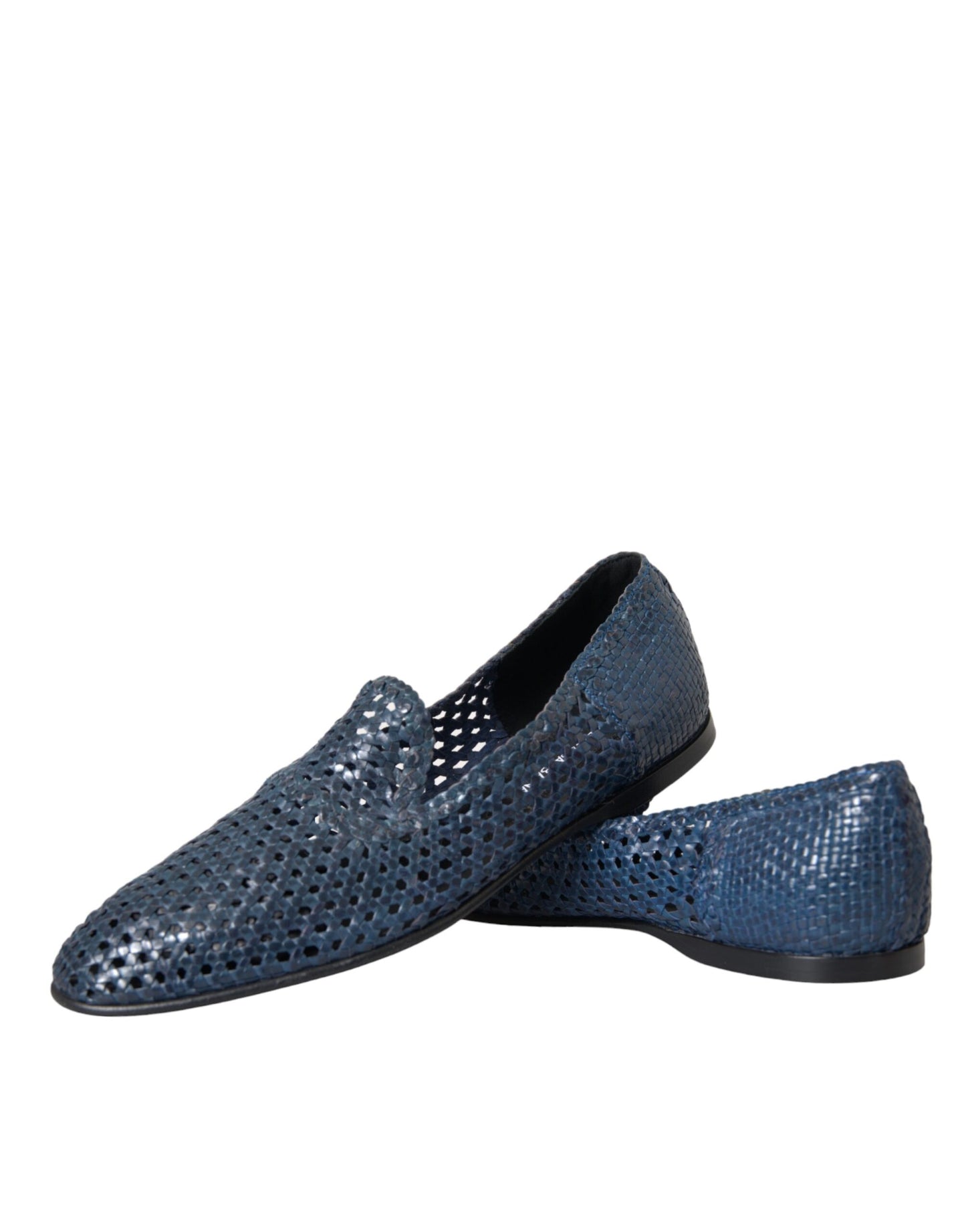 Dolce &amp; Gabbana Blue Woven Leather Loafers Men Shoes