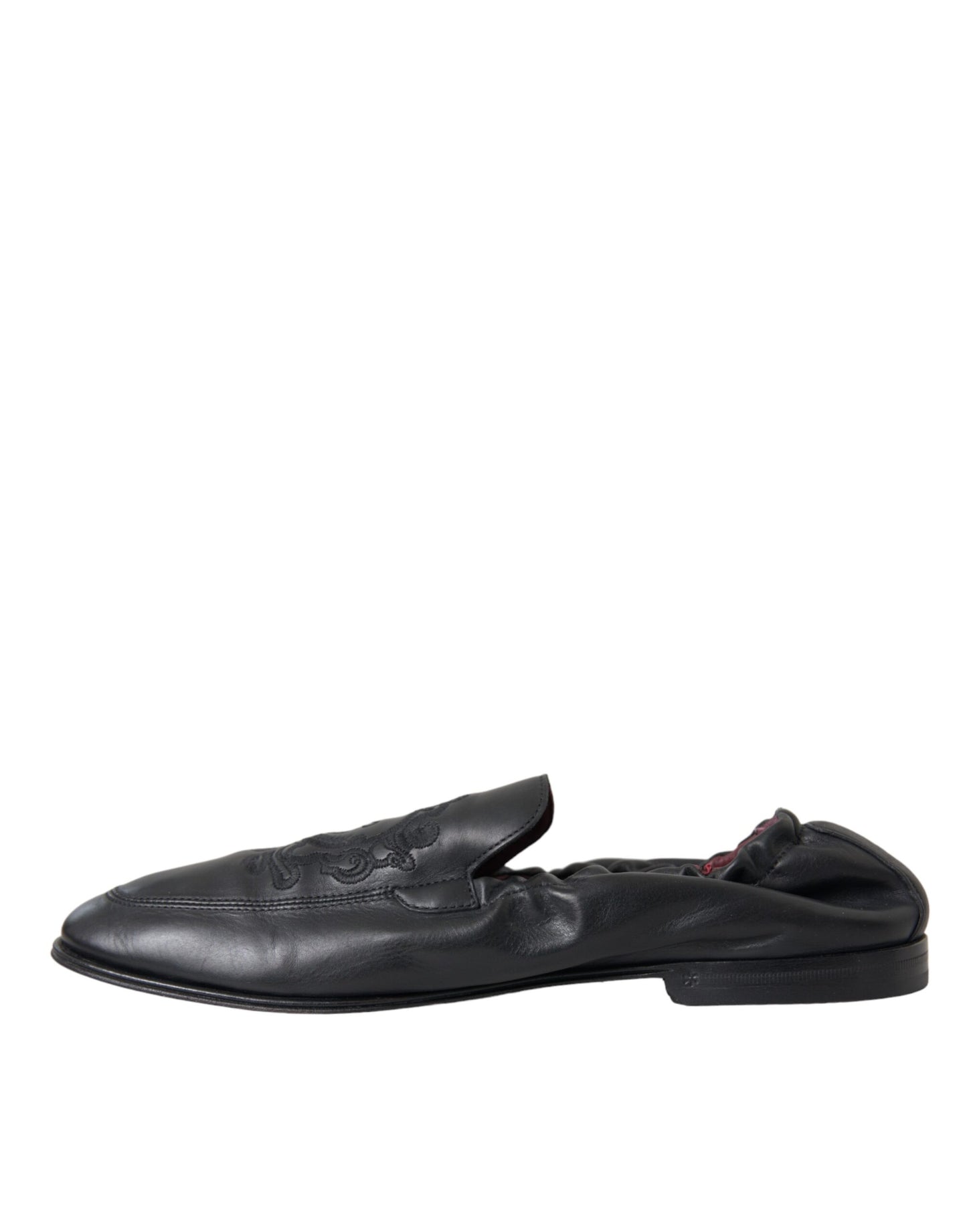 Dolce &amp; Gabbana Black Logo Embroidered Leather Loafers Men Dress Shoes