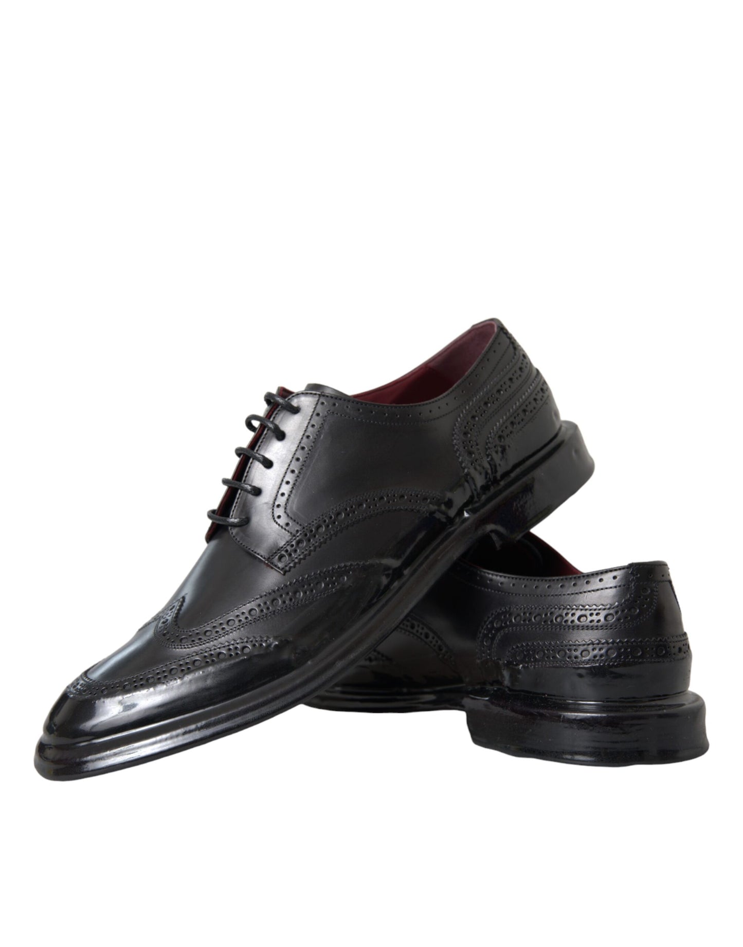 Dolce &amp; Gabbana Black Leather Oxford Wingtip Formal Men Shoes