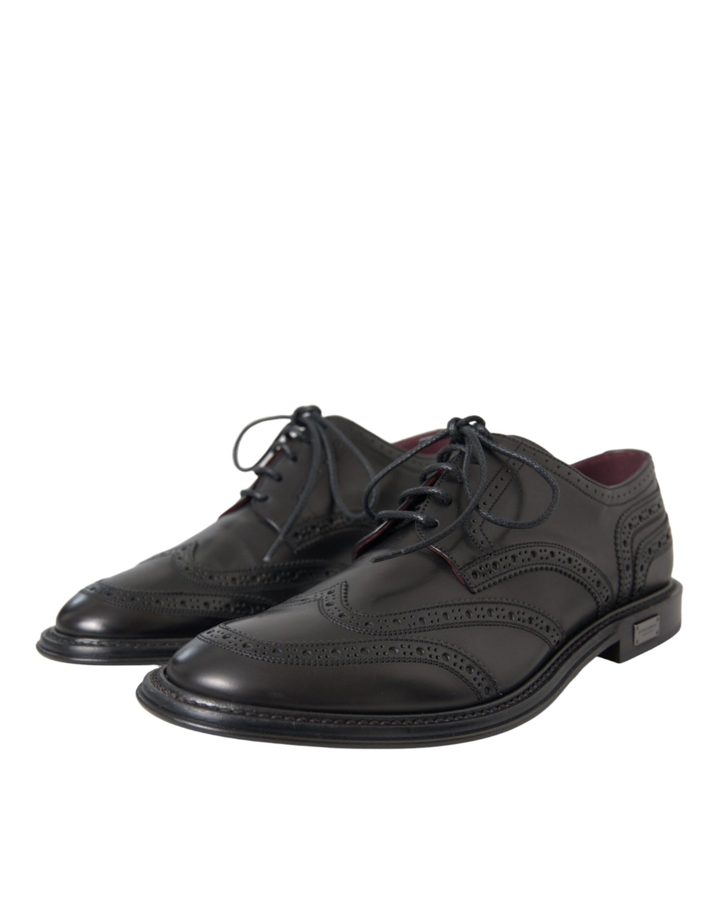 Dolce &amp; Gabbana Black Leather Oxford Wingtip Formal Men Shoes