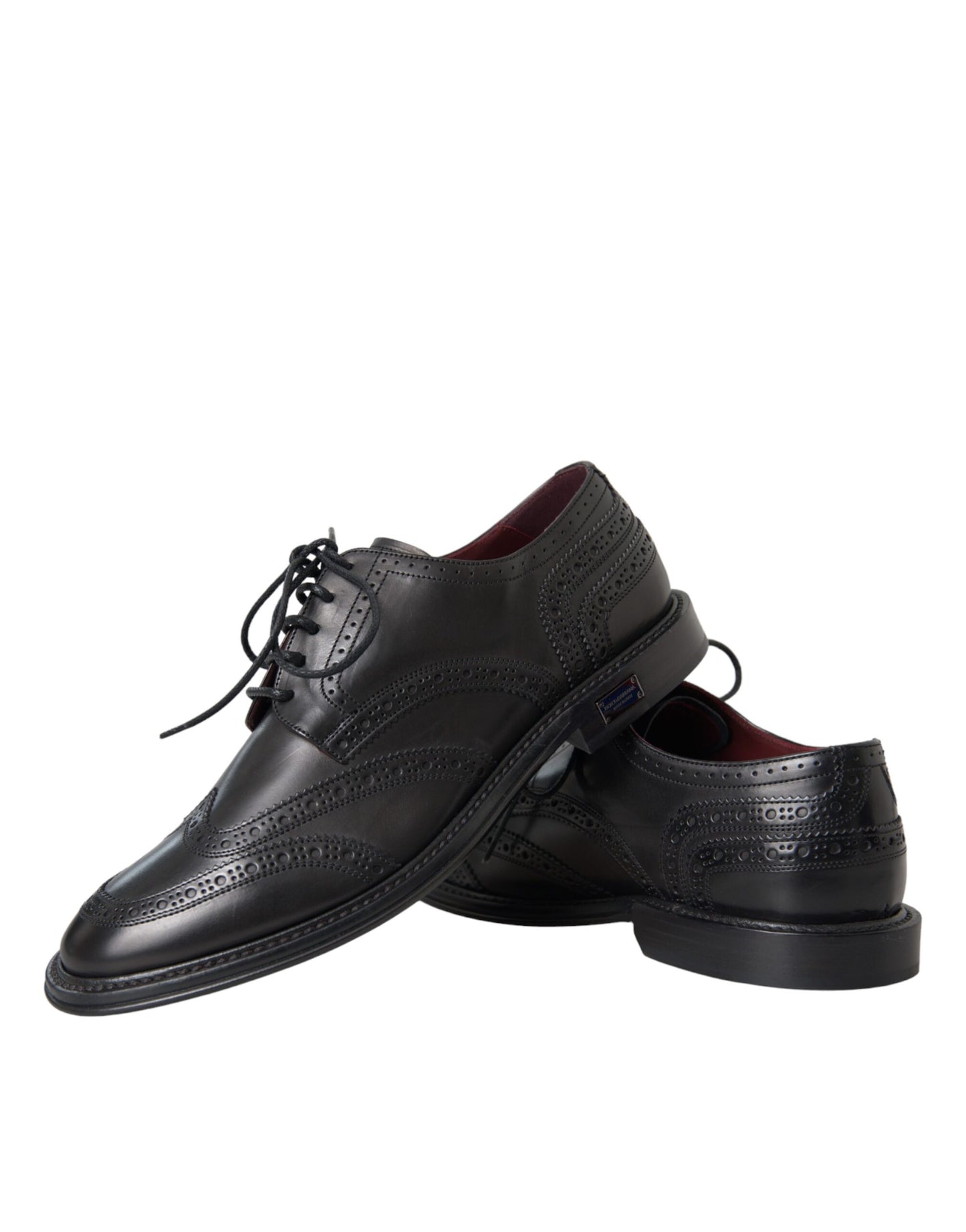 Dolce &amp; Gabbana Black Leather Oxford Wingtip Formal Men Shoes