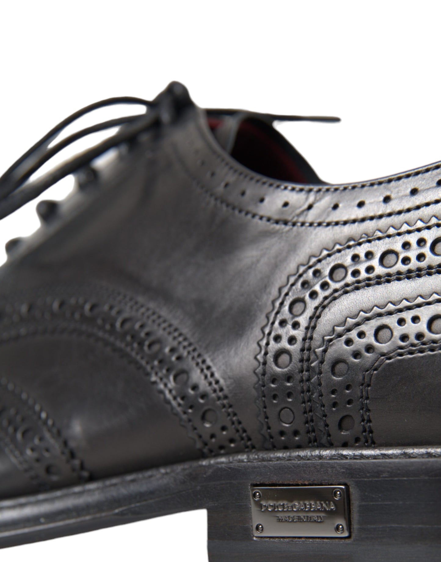 Dolce &amp; Gabbana Black Leather Oxford Wingtip Formal Men Shoes