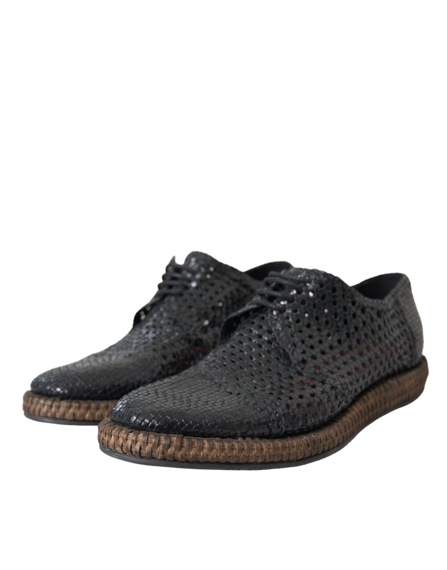 Dolce &amp; Gabbana Black Woven Goatskin Lace-Up Derby Shoes