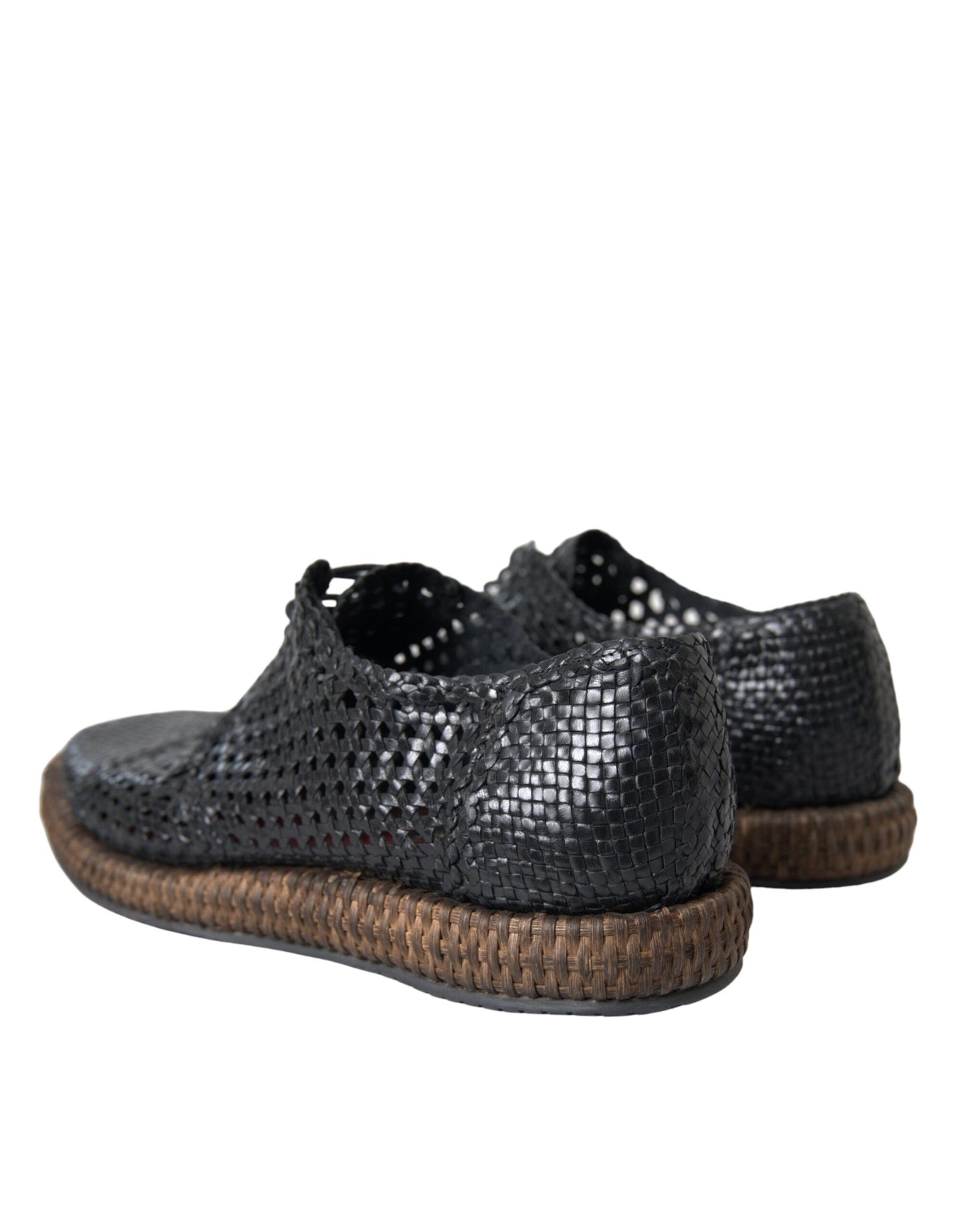 Dolce &amp; Gabbana Black Woven Goatskin Lace-Up Derby Shoes