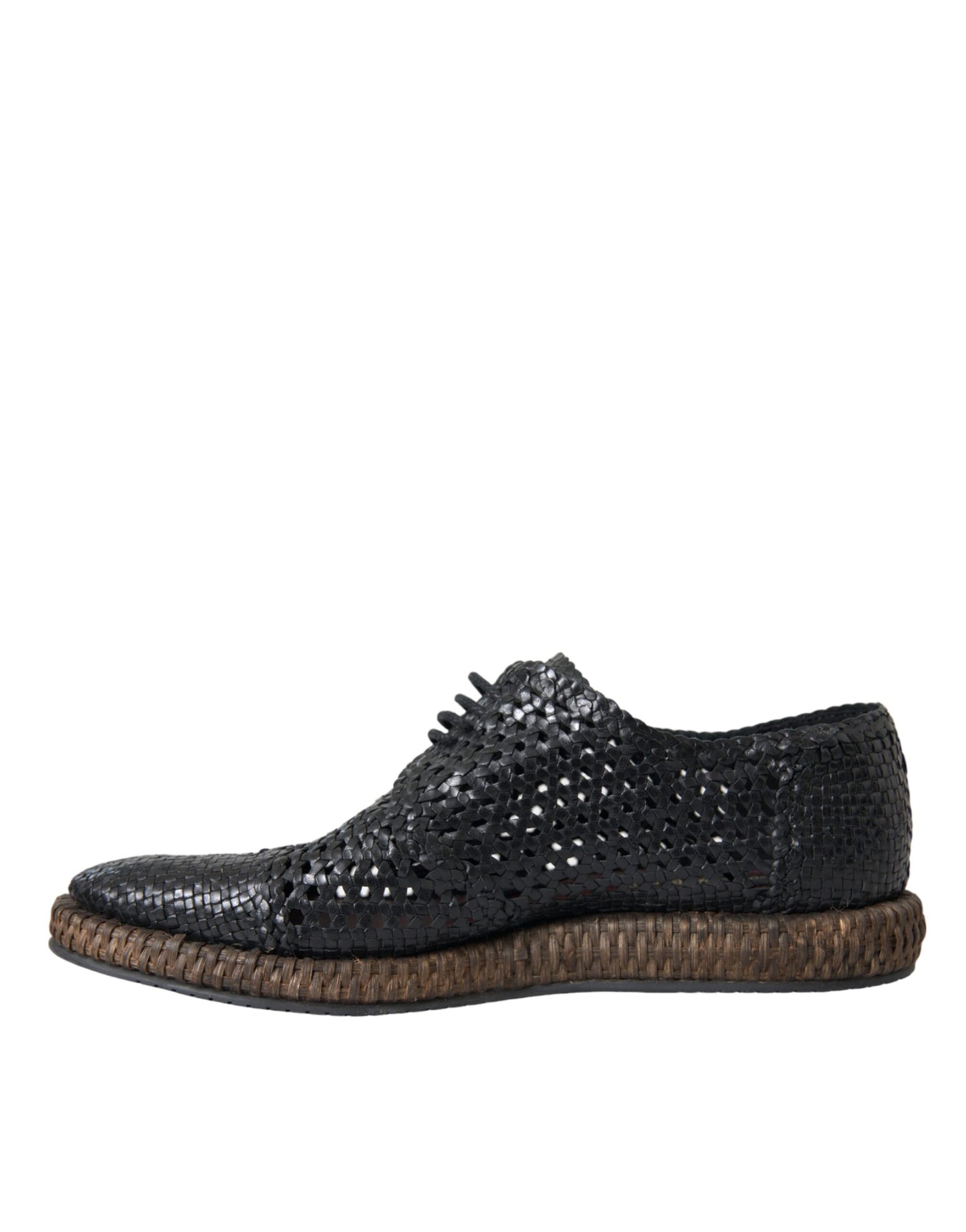 Dolce &amp; Gabbana Black Woven Goatskin Lace-Up Derby Shoes