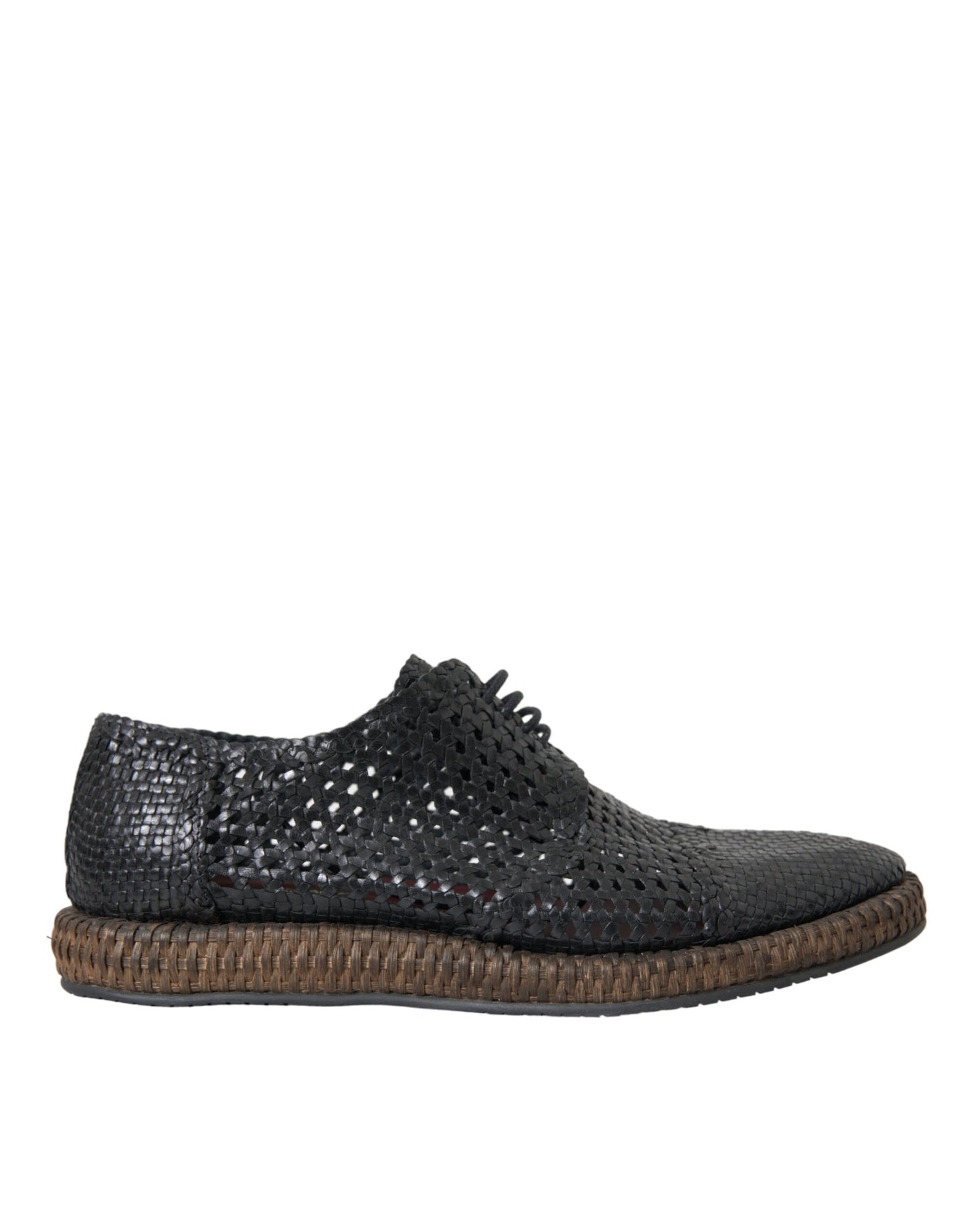 Dolce &amp; Gabbana Black Woven Goatskin Lace-Up Derby Shoes