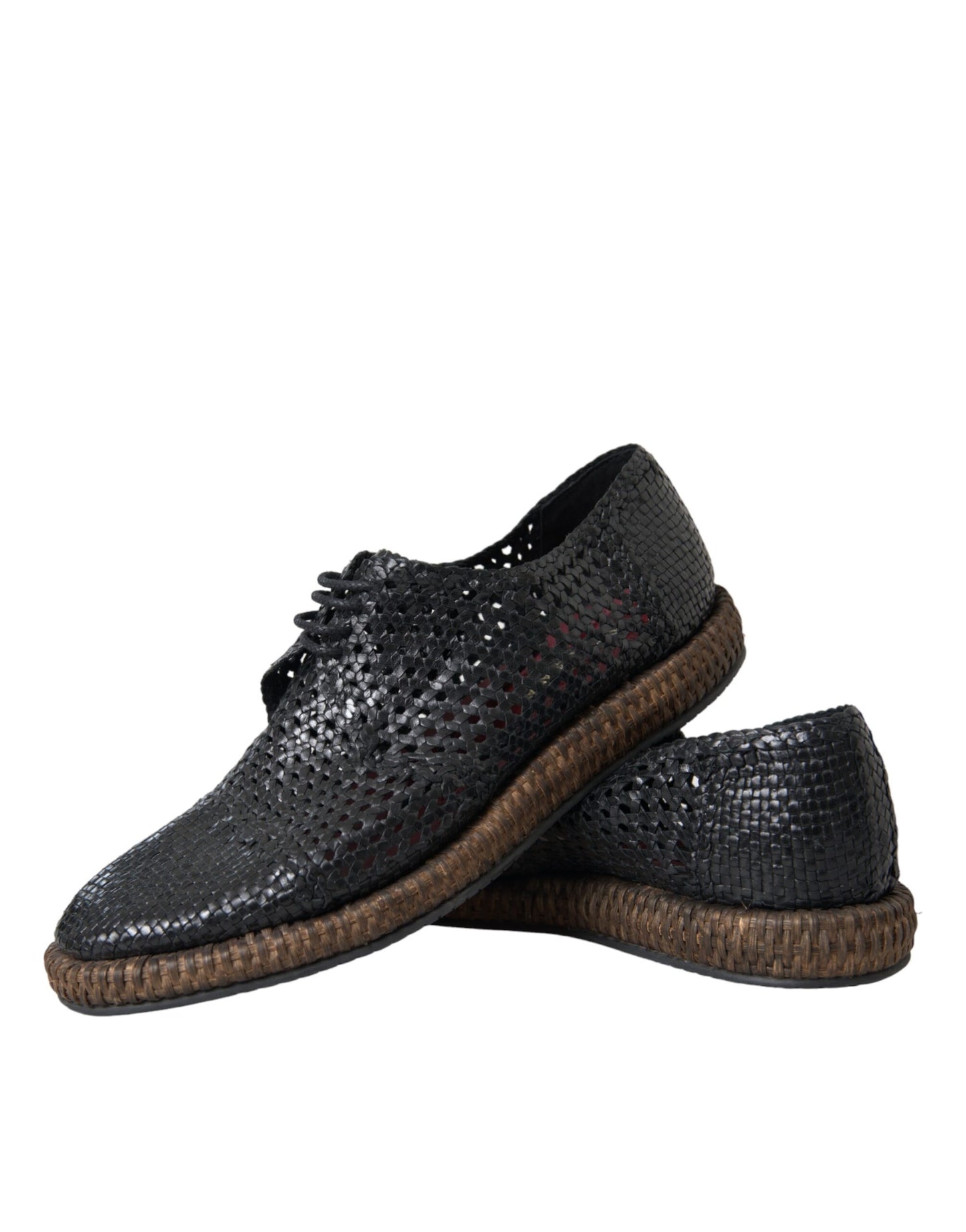 Dolce &amp; Gabbana Black Woven Goatskin Lace-Up Derby Shoes