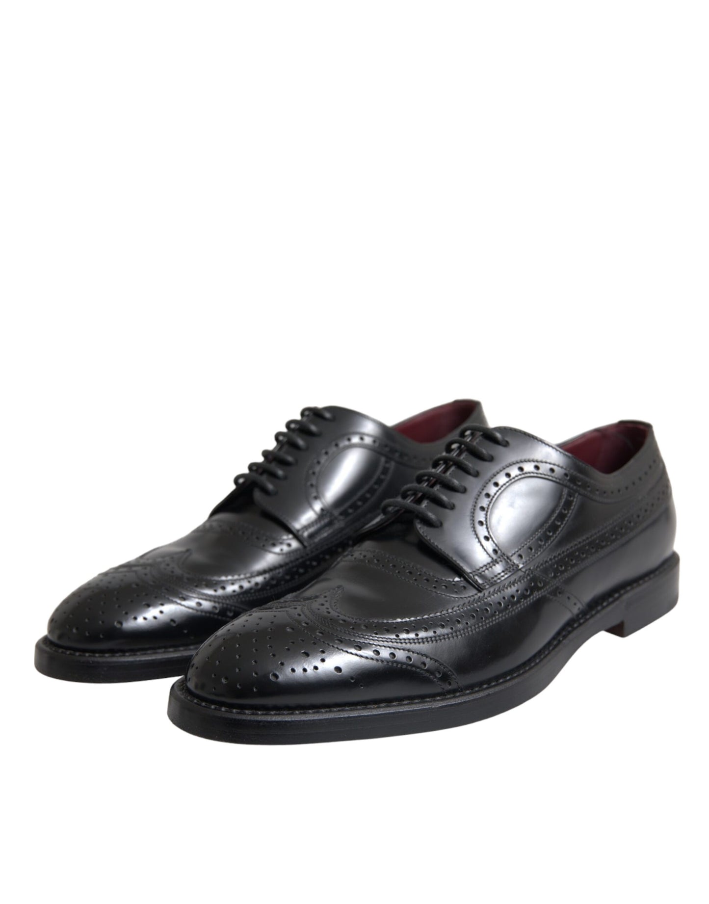 Dolce &amp; Gabbana Black Leather Oxford Wingtip Formal Men Shoes