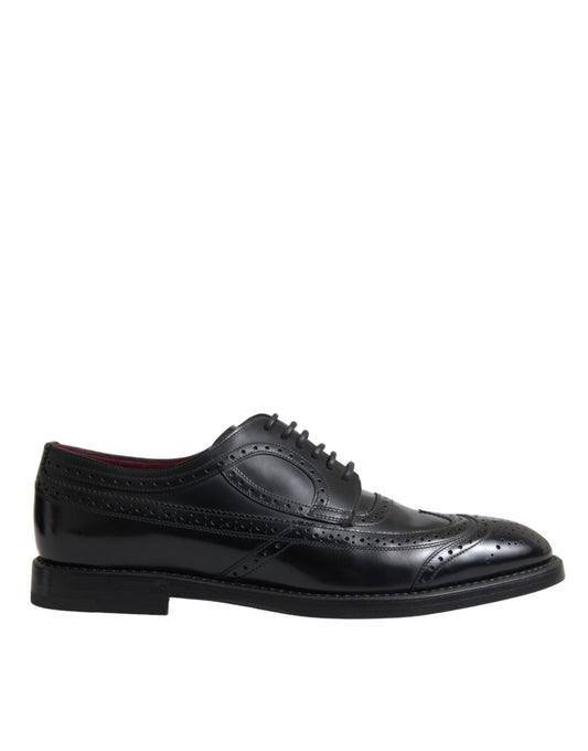 Dolce &amp; Gabbana Black Leather Oxford Wingtip Formal Men Shoes