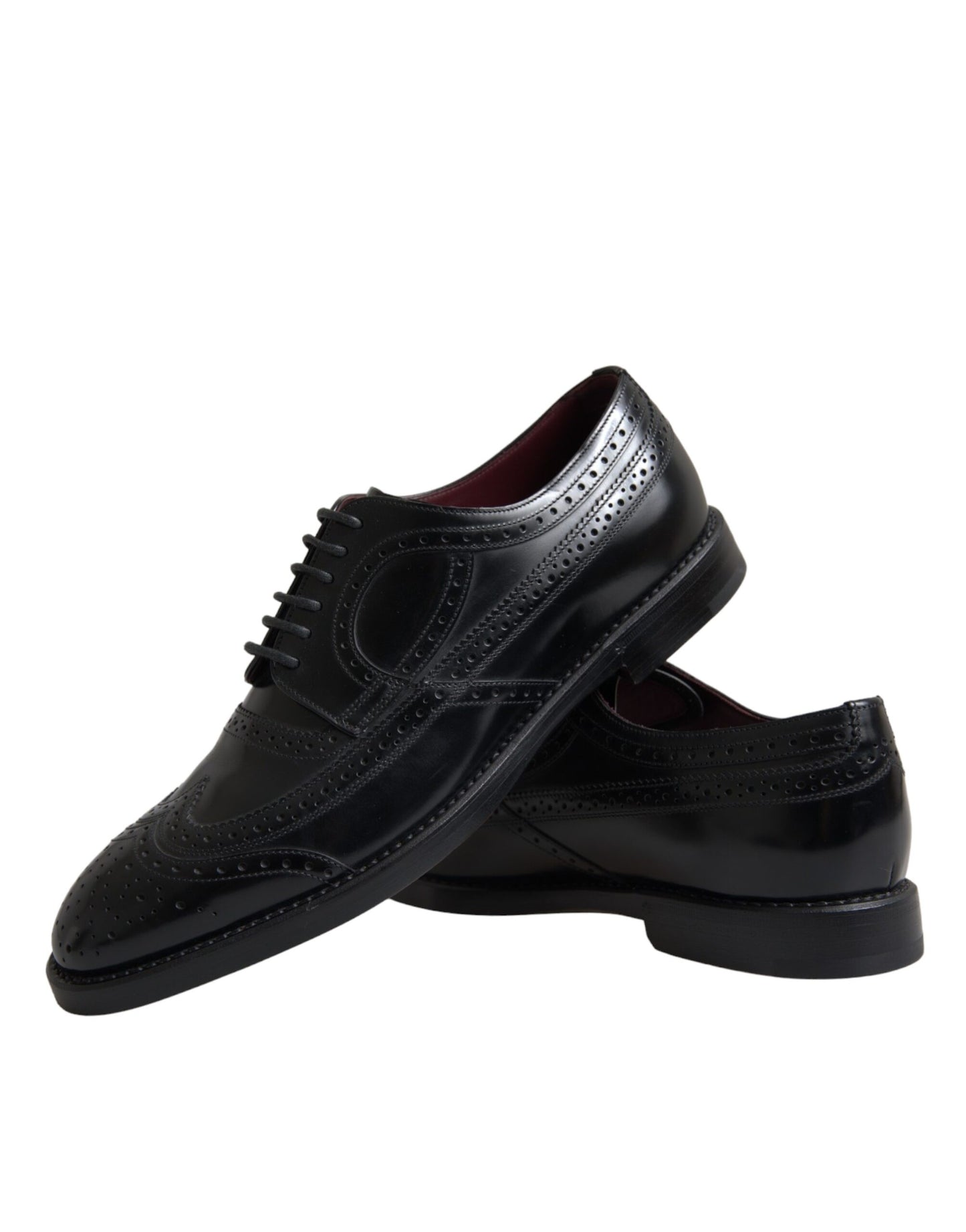 Dolce &amp; Gabbana Black Leather Oxford Wingtip Formal Men Shoes