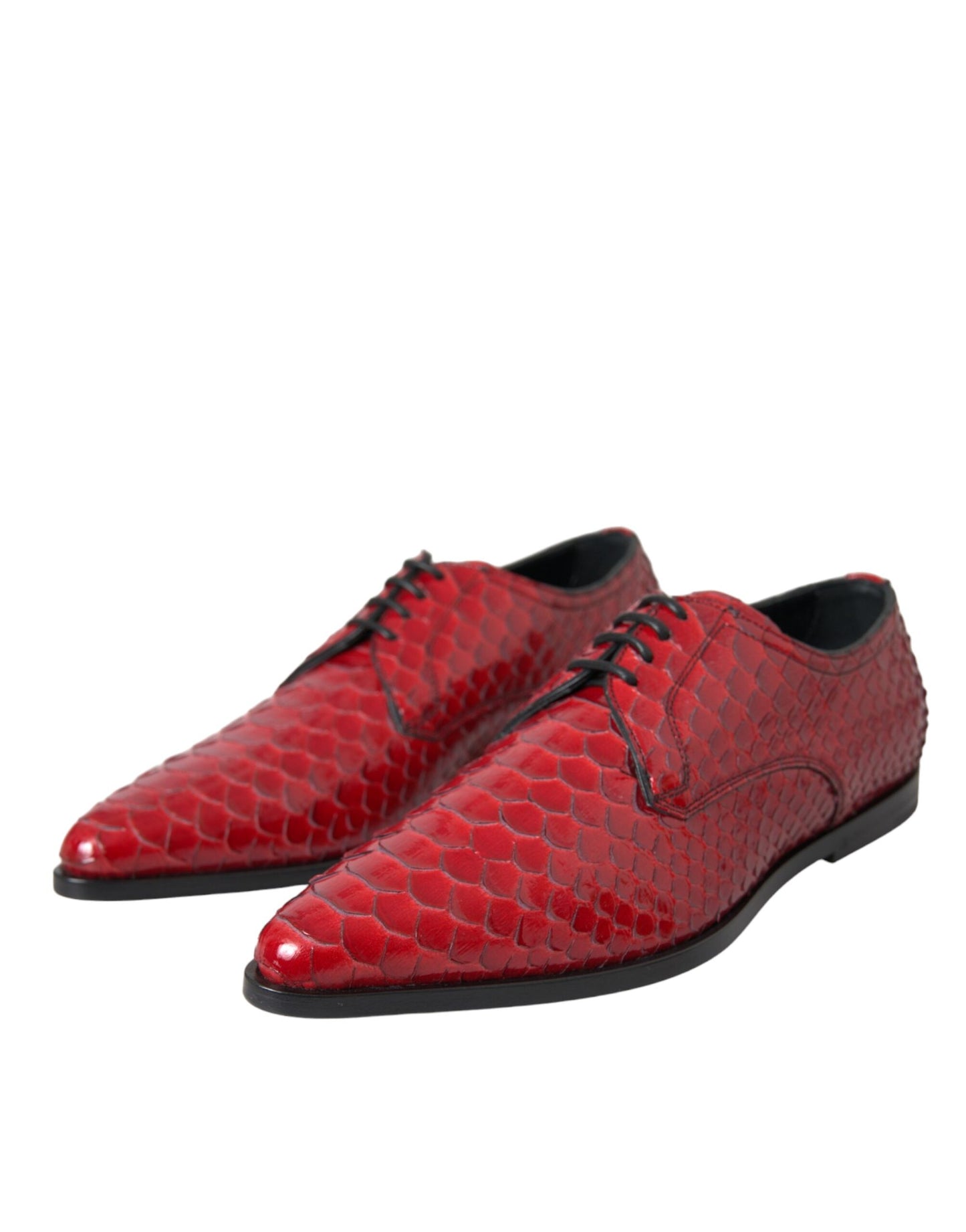 Dolce &amp; Gabbana Red Textured Lacquered Derby Men Formal Shoes