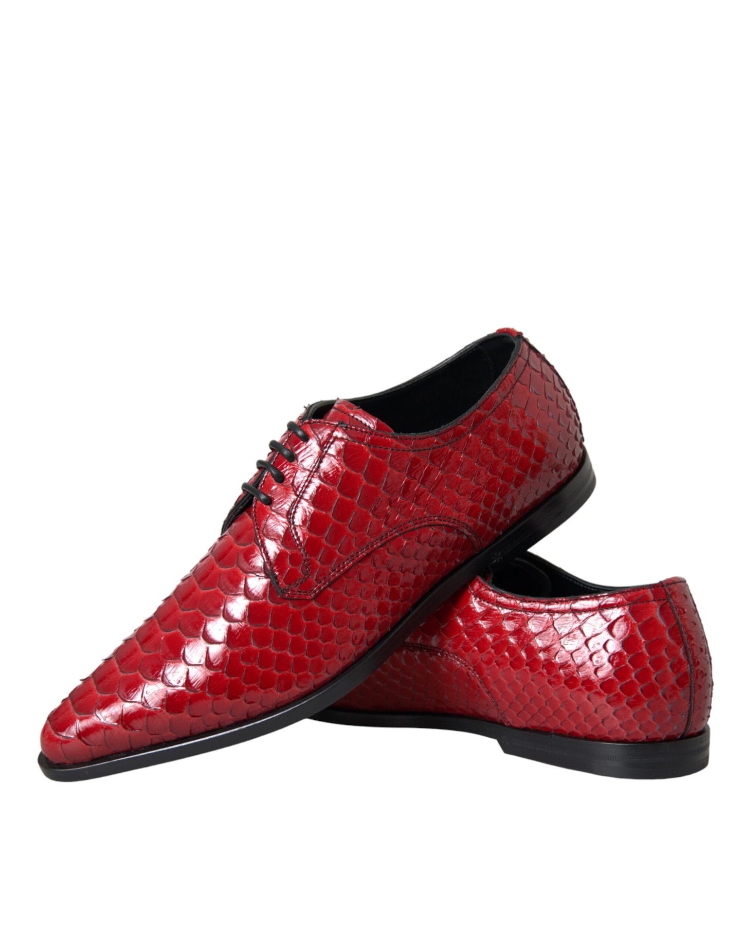 Dolce &amp; Gabbana Red Textured Lacquered Derby Men Formal Shoes