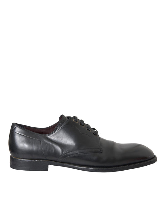 Dolce &amp; Gabbana Black Leather Derby Formal Dress Men Shoes