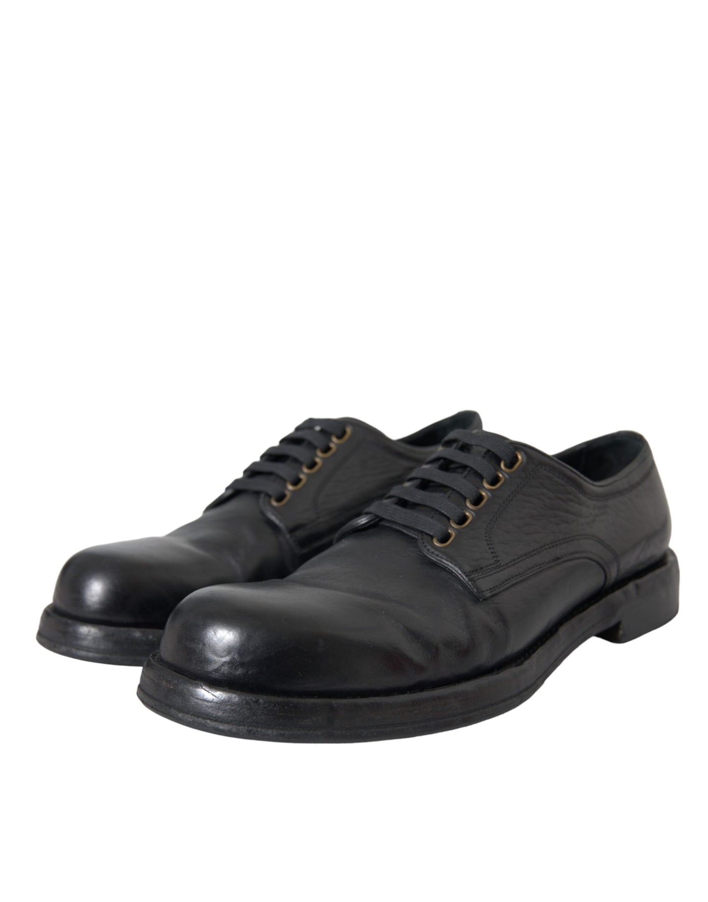 Dolce &amp; Gabbana Black Horse Leather Derby Men Dress Shoes