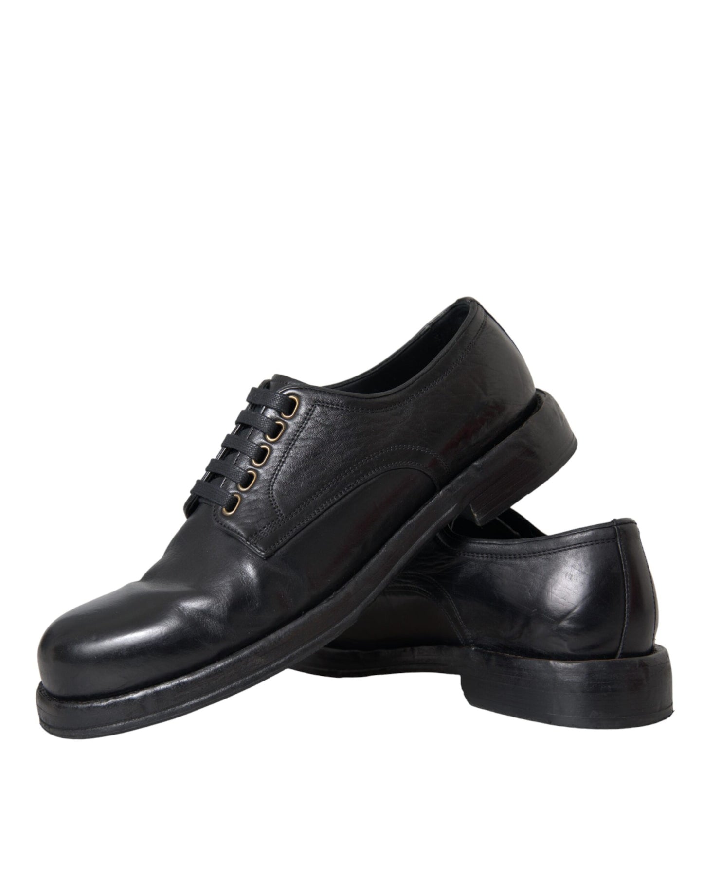 Dolce &amp; Gabbana Black Horse Leather Derby Men Dress Shoes