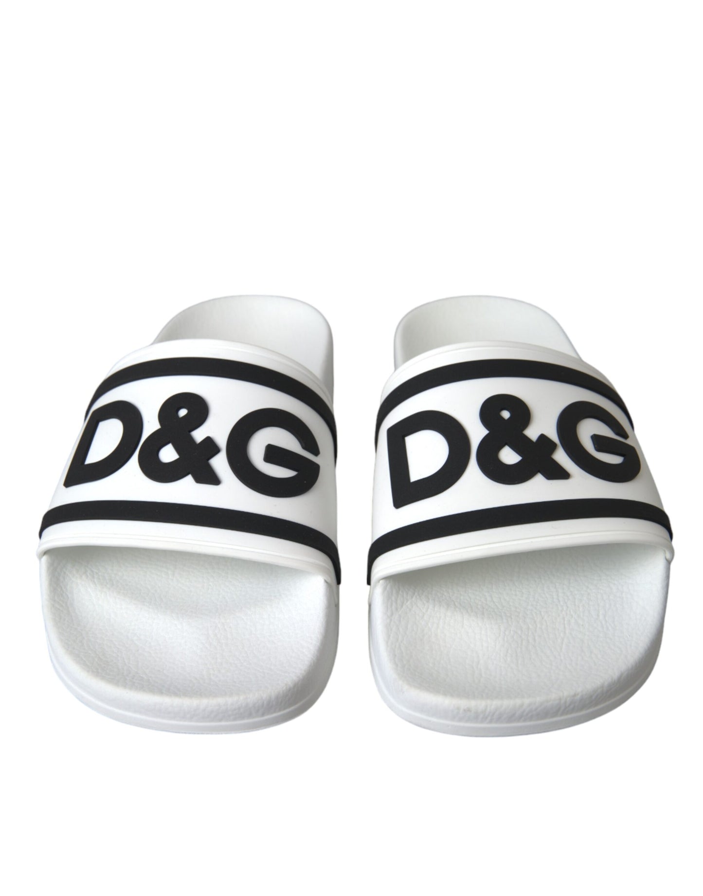 Dolce &amp; Gabbana White Black Sandals Rubber Beachwear Shoes