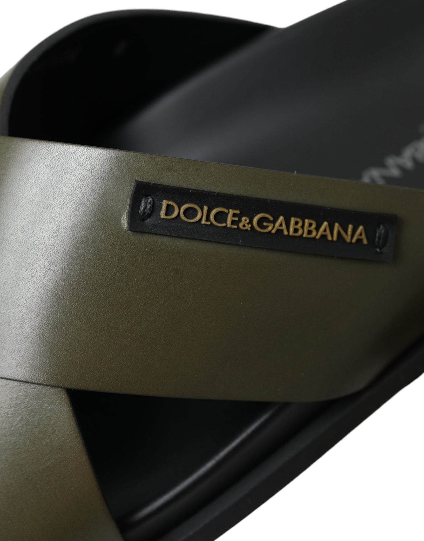 Dolce &amp; Gabbana Green Leather Criss-Cross Slide Sandals Shoes