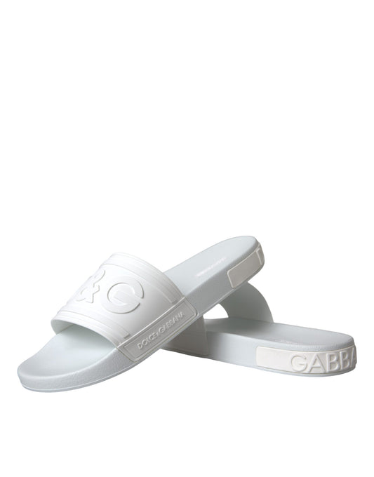 Dolce &amp; Gabbana White Rubber Slides Sandals Beachwear Shoes