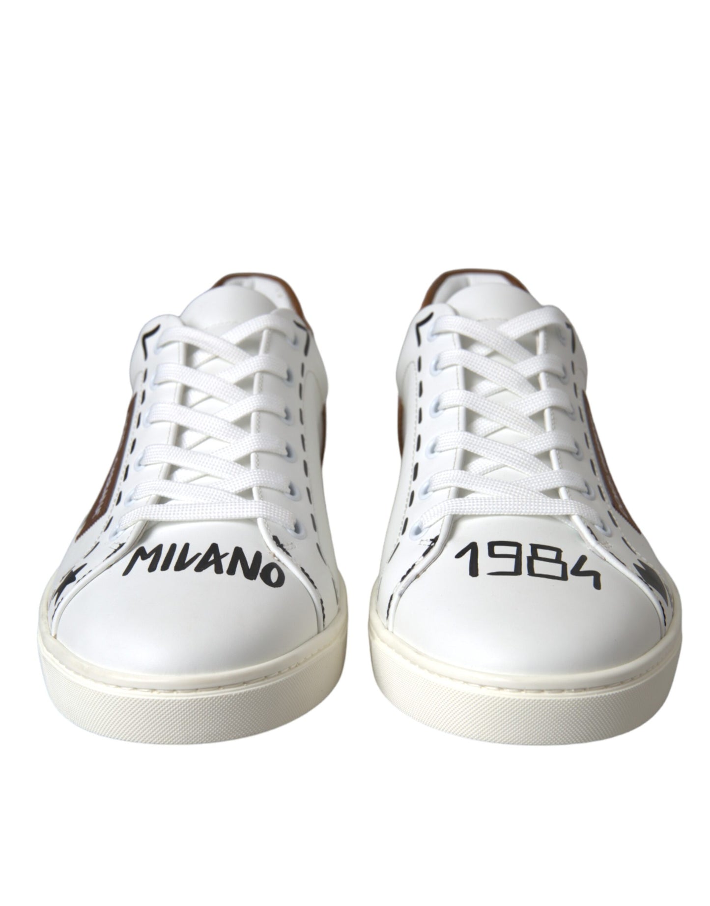 Dolce & Gabbana Weiß Braun Leder Logo Low Top Sneakers Schuhe