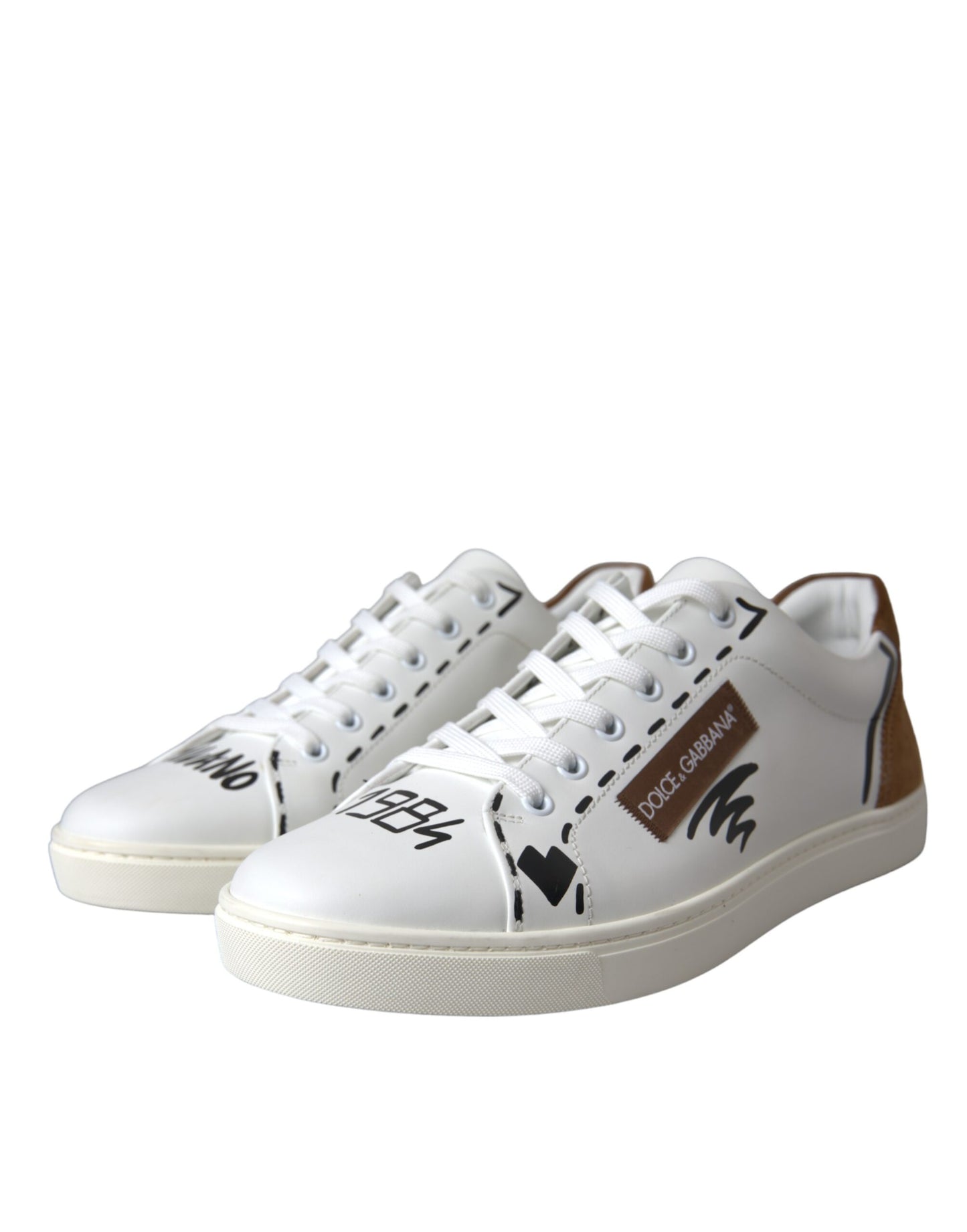 Dolce & Gabbana Weiß Braun Leder Logo Low Top Sneakers Schuhe